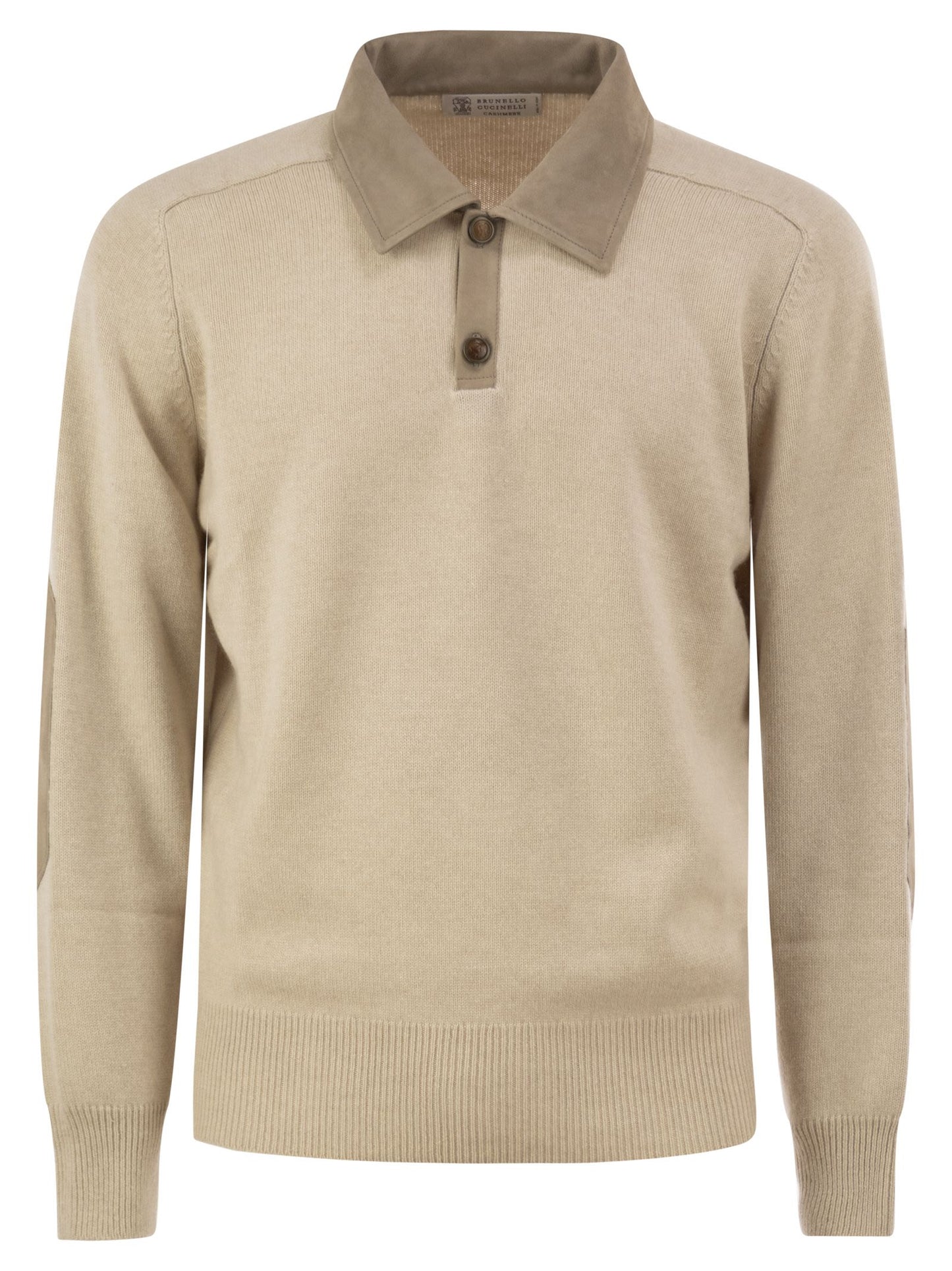 Brunello Cucinelli Men Pure Cashmere Polo Jumper With Leather Details