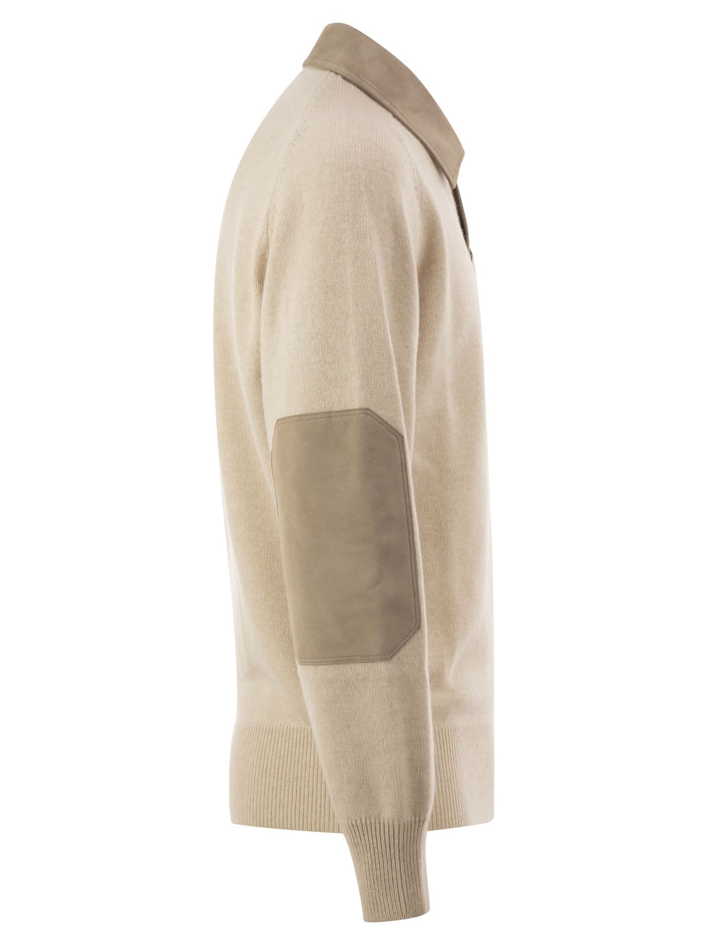 Brunello Cucinelli Men Pure Cashmere Polo Jumper With Leather Details