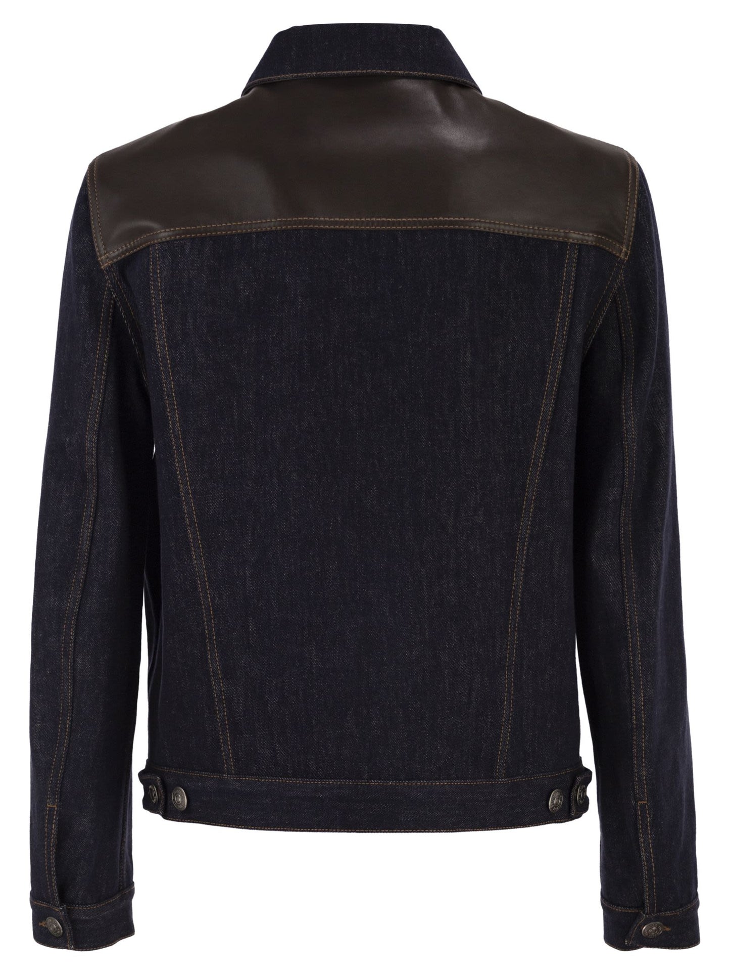 Brunello Cucinelli Men Cotton Denim Jacket With Leather Details BRUNELLO CUCINELLI