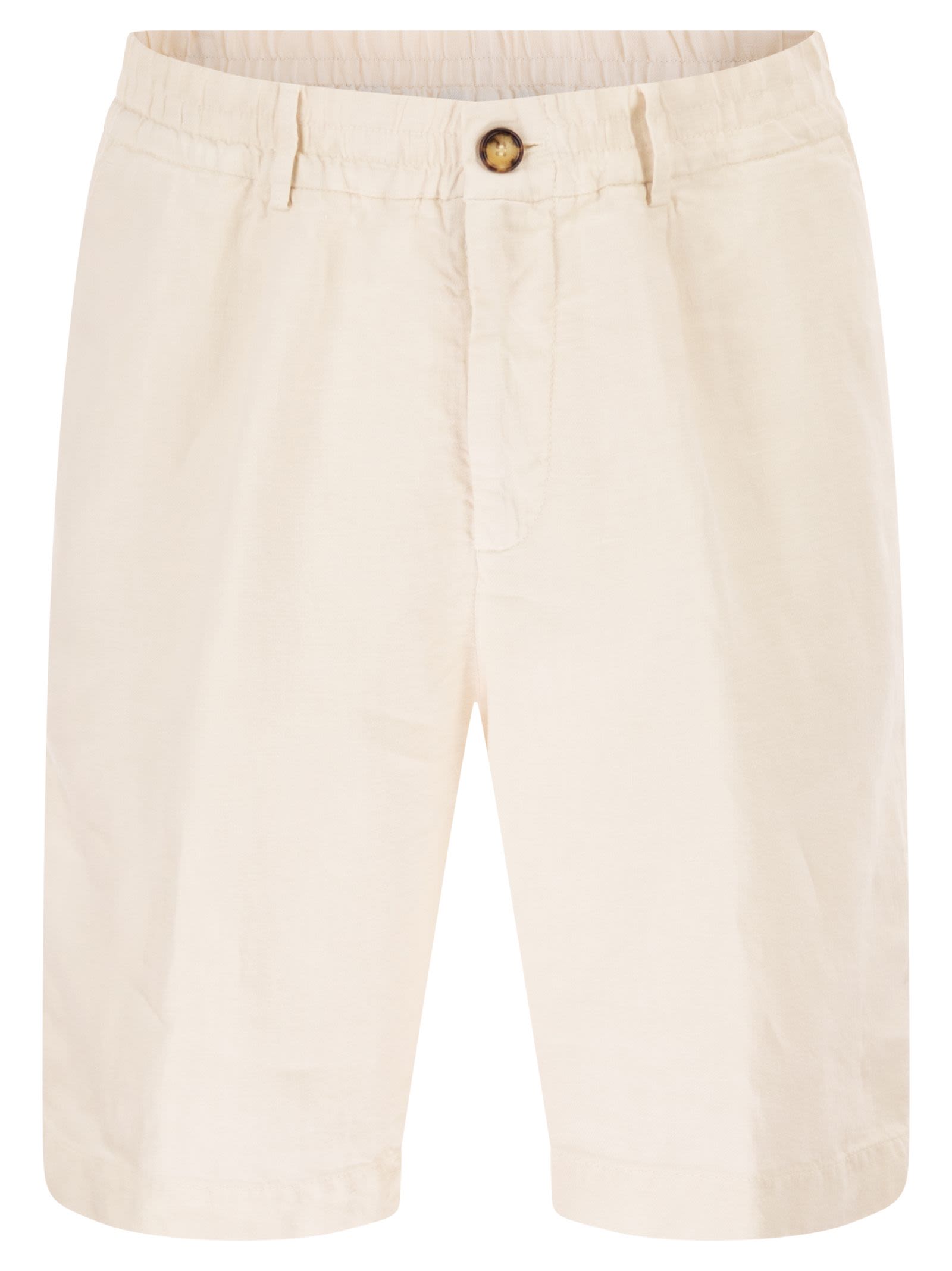 Brunello Cucinelli Men Bermuda Shorts In Light Délavé Linen Canvas BRUNELLO CUCINELLI