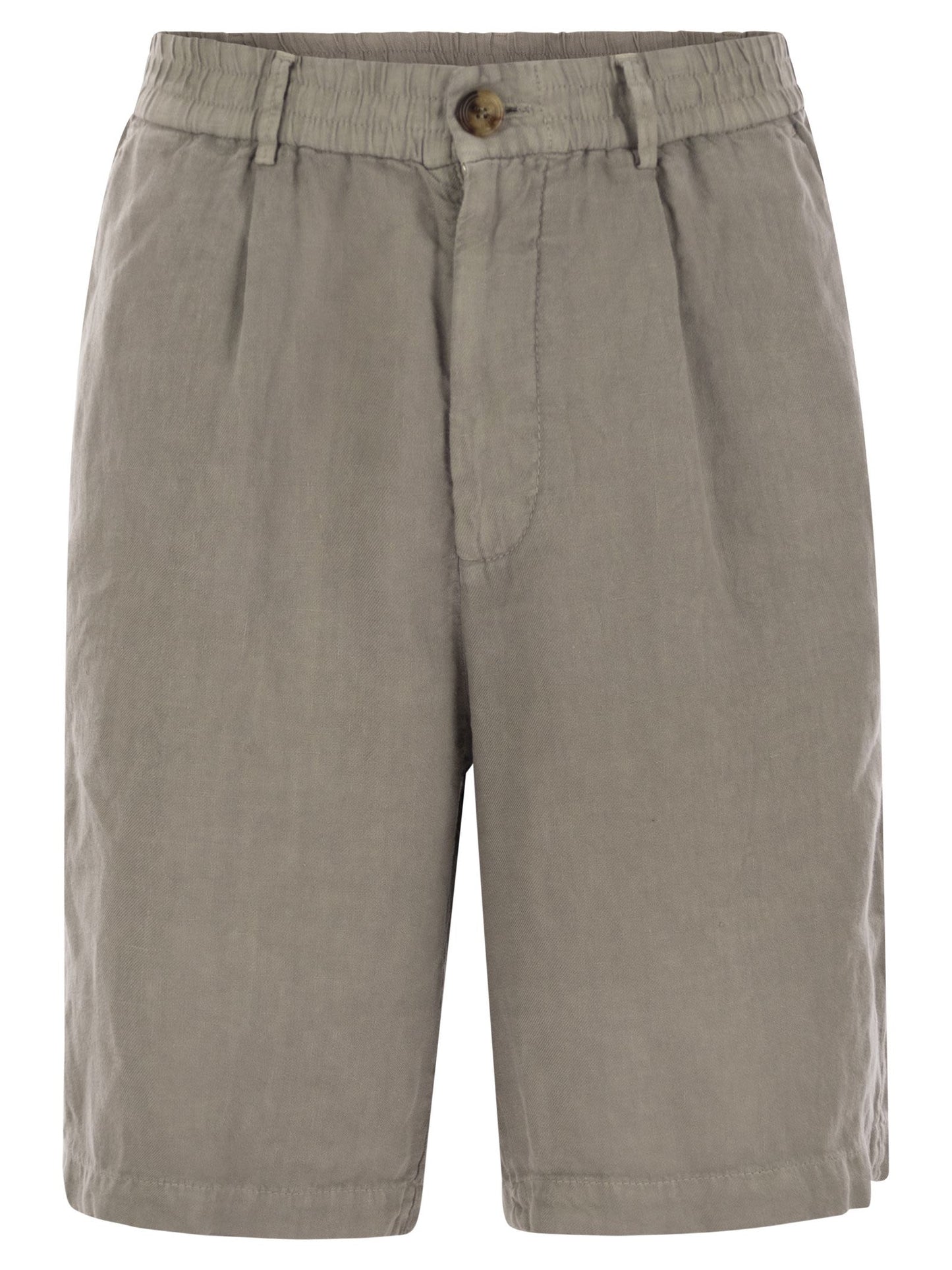 Brunello Cucinelli Men Bermuda Shorts In Light Délavé Linen Canvas