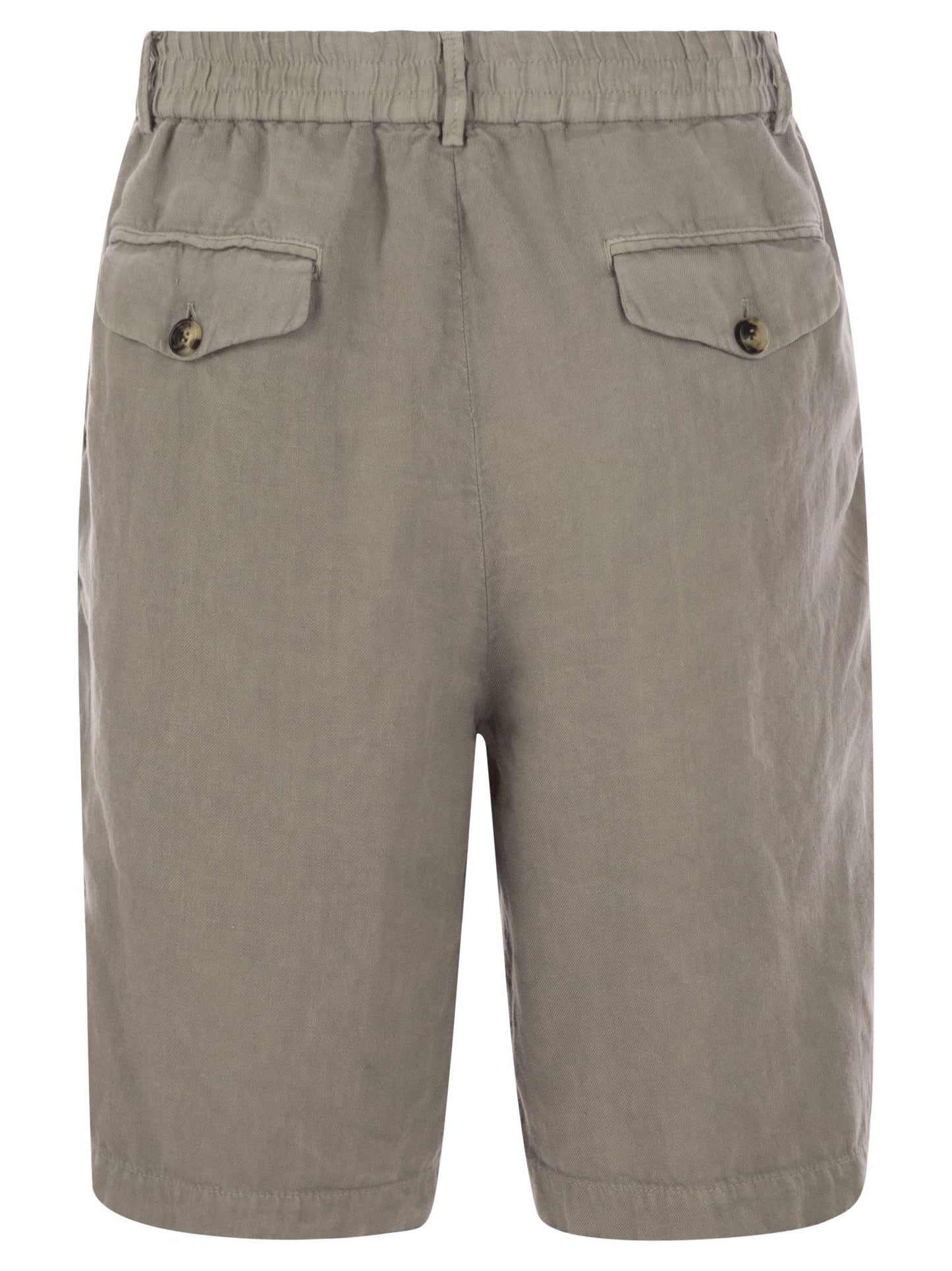 Brunello Cucinelli Men Bermuda Shorts In Light Délavé Linen Canvas