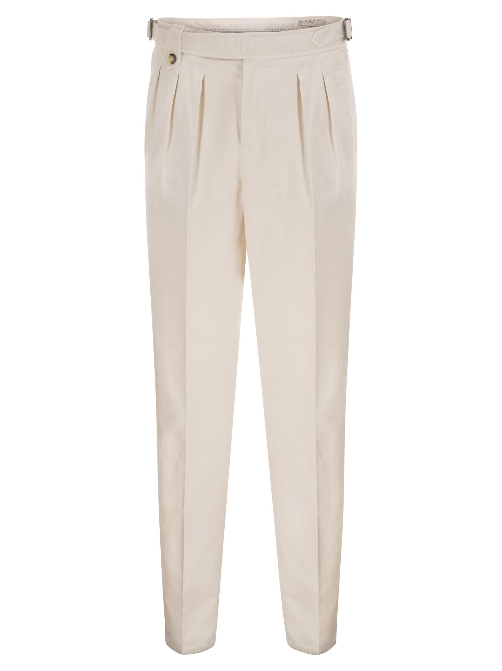 Brunello Cucinelli Men Tailored Cotton Trousers With Pleats And Side Adjusters BRUNELLO CUCINELLI