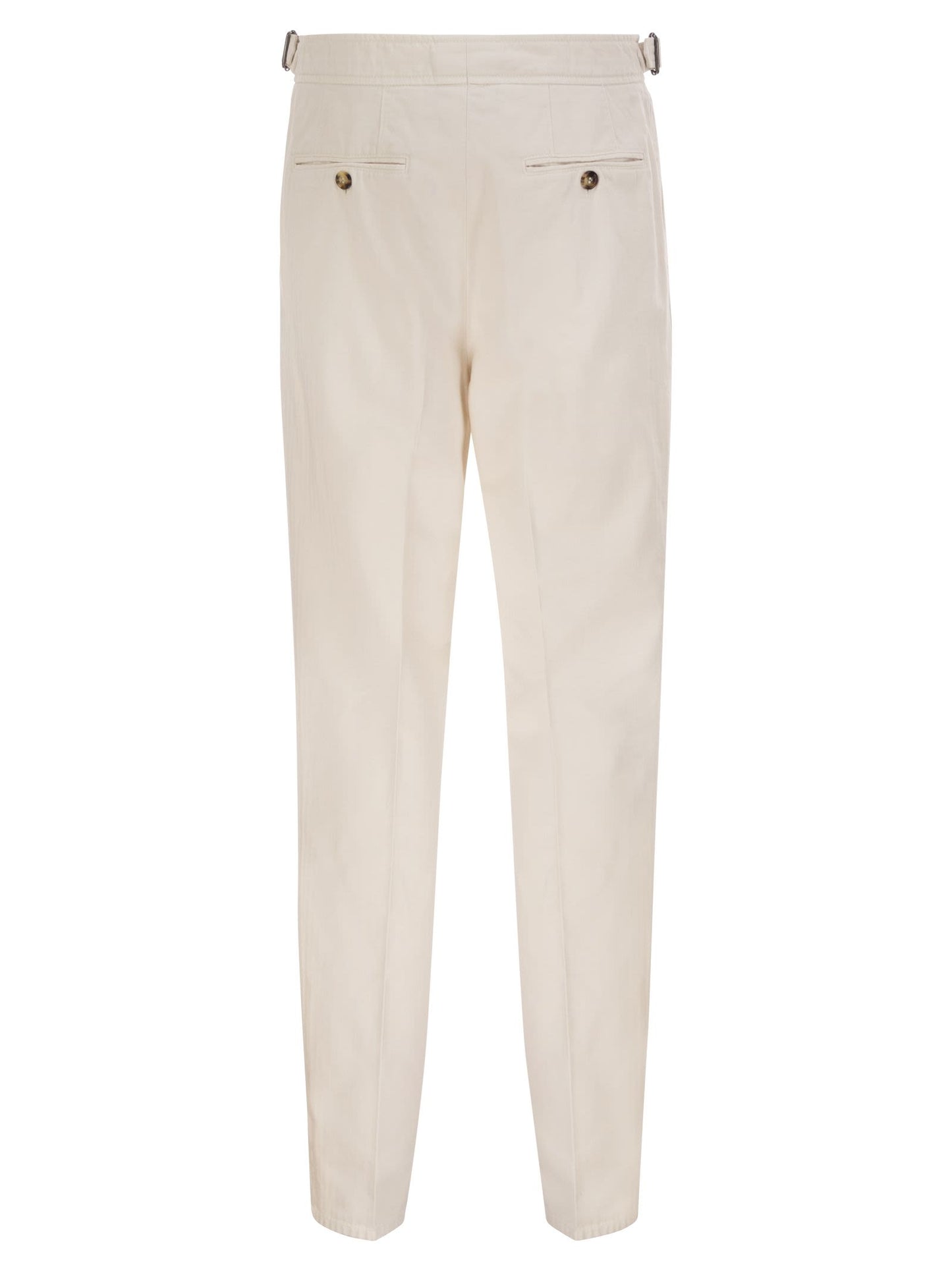 Brunello Cucinelli Men Tailored Cotton Trousers With Pleats And Side Adjusters BRUNELLO CUCINELLI