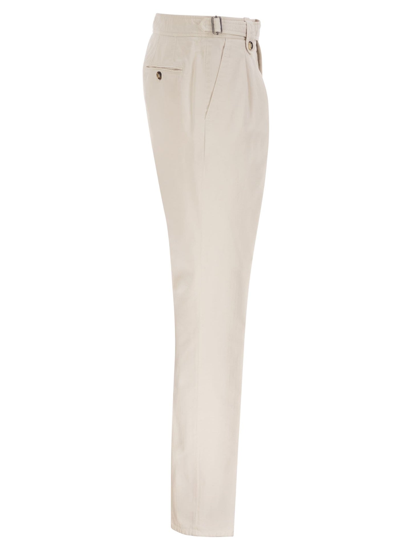 Brunello Cucinelli Men Tailored Cotton Trousers With Pleats And Side Adjusters BRUNELLO CUCINELLI