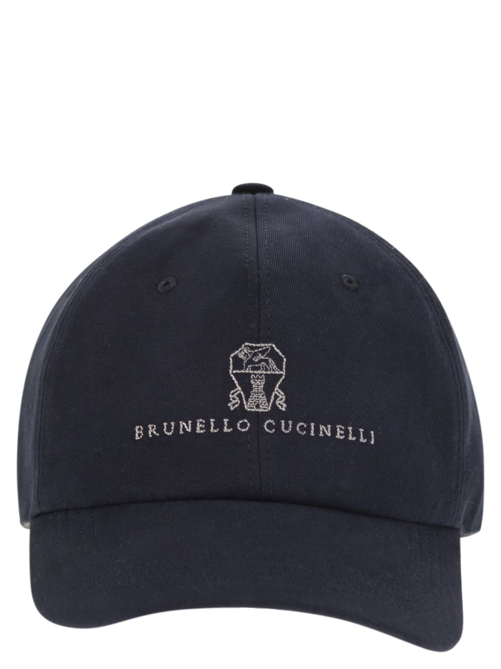 Brunello Cucinelli Men Baseball Cap In Garment-Dyed Twisted Cotton Gabardine With Embroidered Logo BRUNELLO CUCINELLI