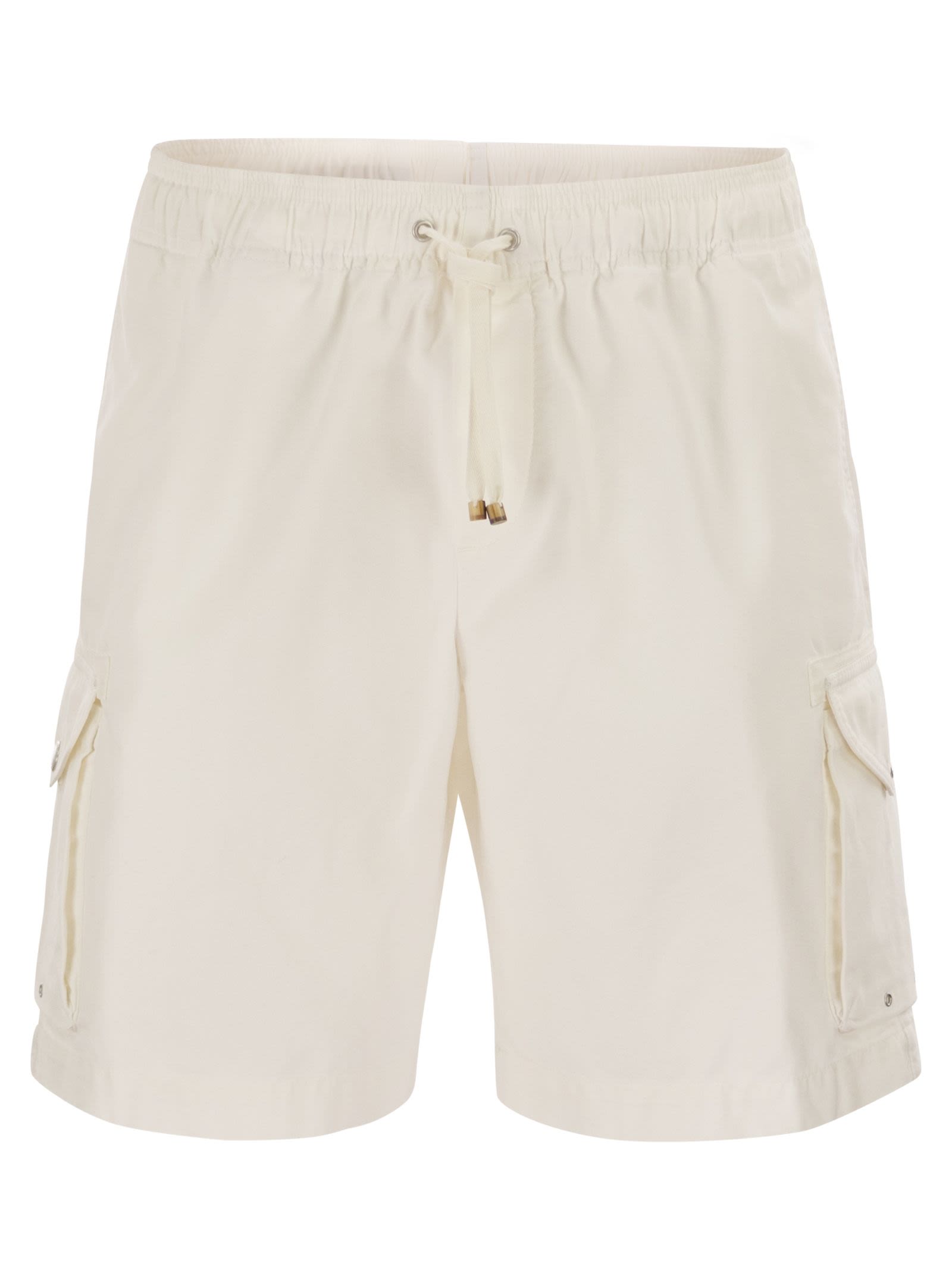 Brunello Cucinelli Men Bermuda Shorts In Garment-Dyed Cotton Gabardine With Drawstring And Double Darts BRUNELLO CUCINELLI