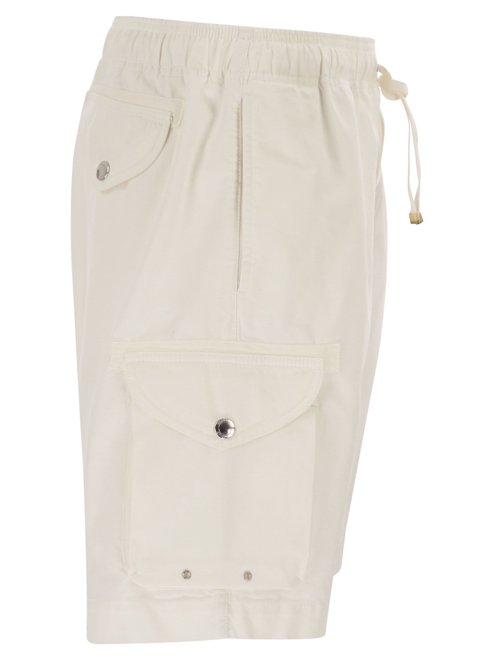 Brunello Cucinelli Men Bermuda Shorts In Garment-Dyed Cotton Gabardine With Drawstring And Double Darts BRUNELLO CUCINELLI