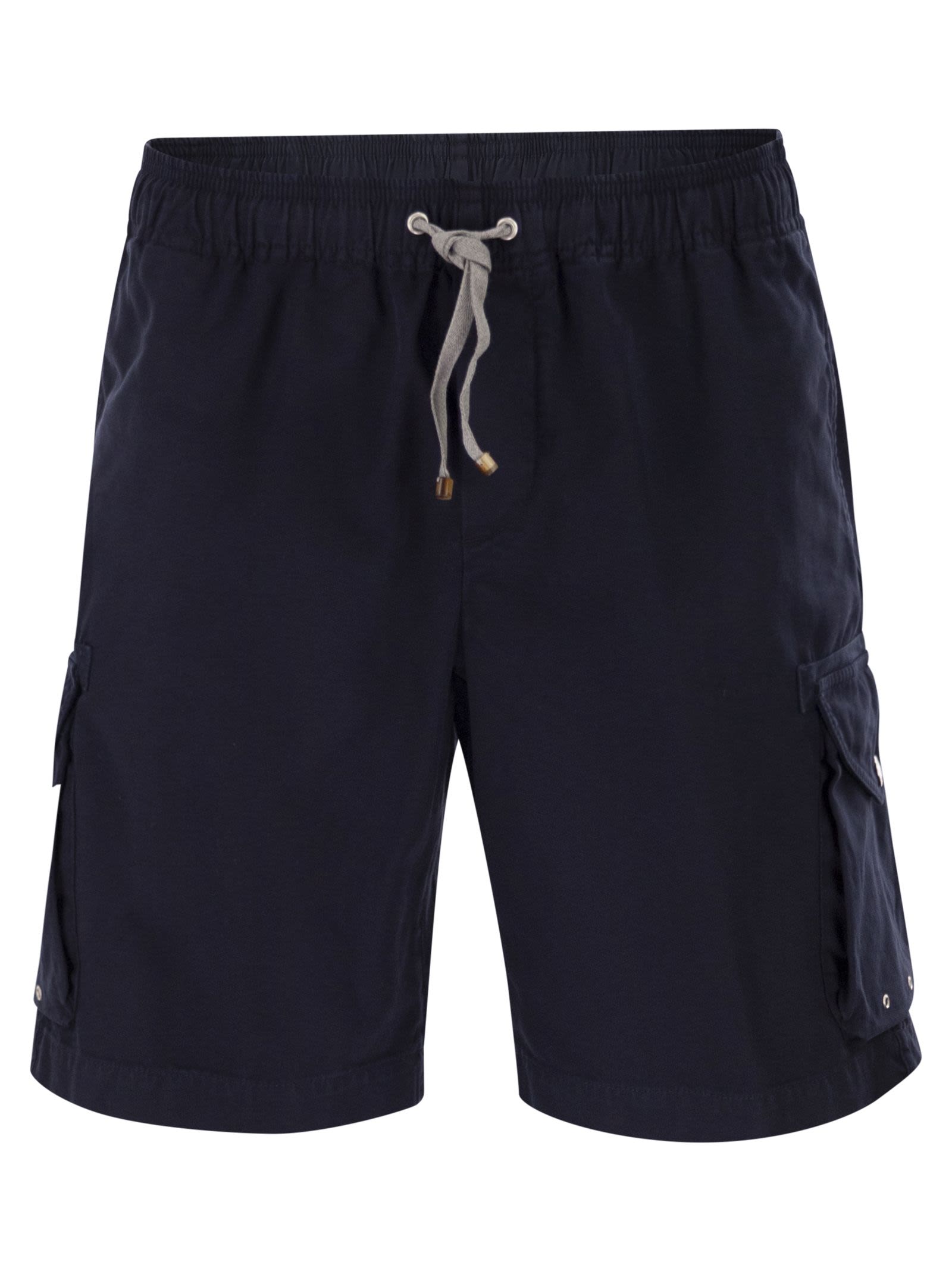 Brunello Cucinelli Men Bermuda Shorts In Garment-Dyed Cotton Gabardine With Drawstring And Double Darts BRUNELLO CUCINELLI