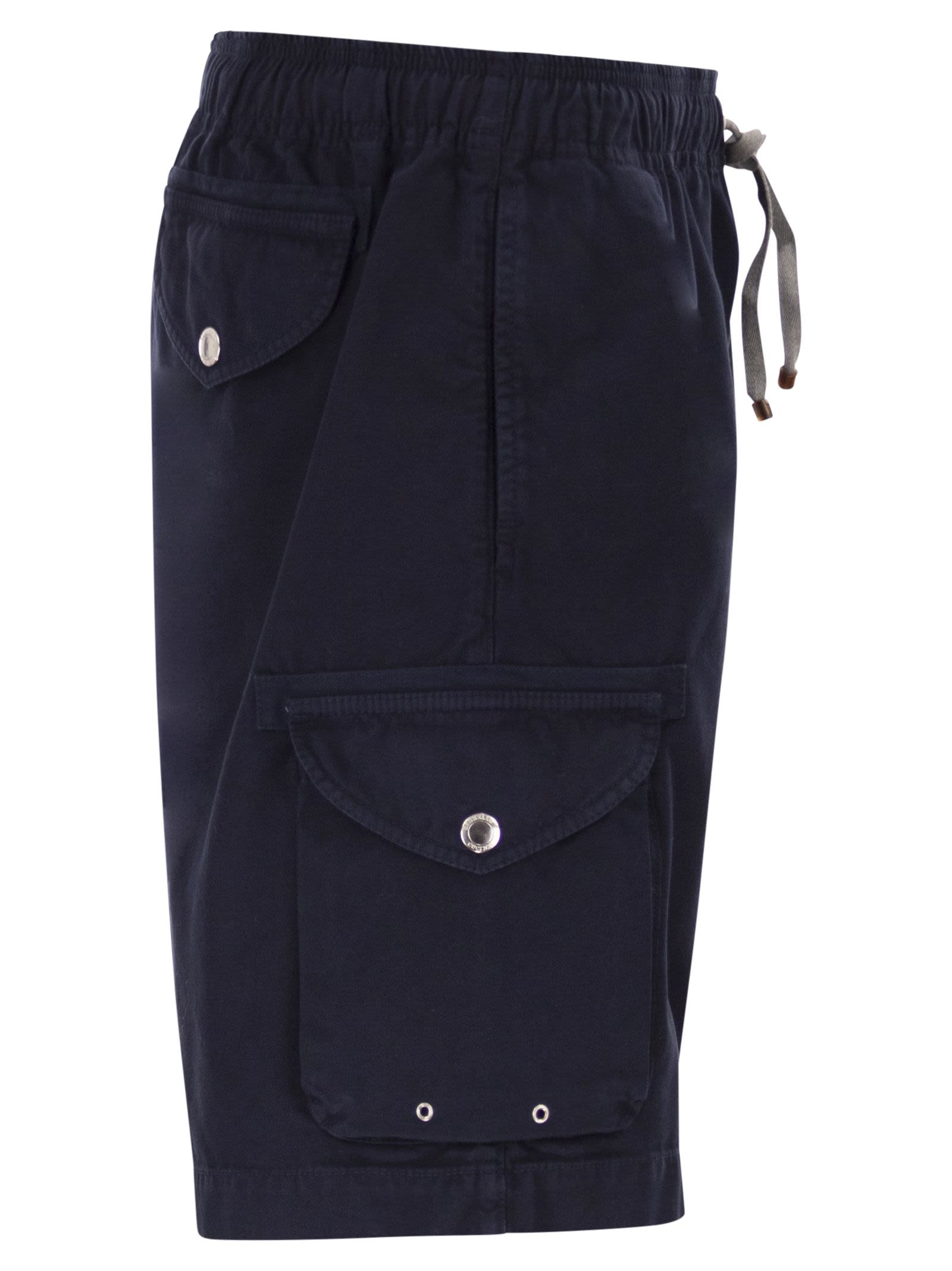 Brunello Cucinelli Men Bermuda Shorts In Garment-Dyed Cotton Gabardine With Drawstring And Double Darts BRUNELLO CUCINELLI