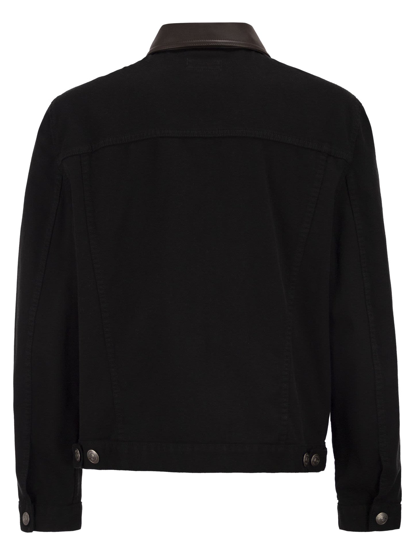 Brunello Cucinelli Men Lightweight Garment-Dyed Cotton Denim Jacket With Leather Collar