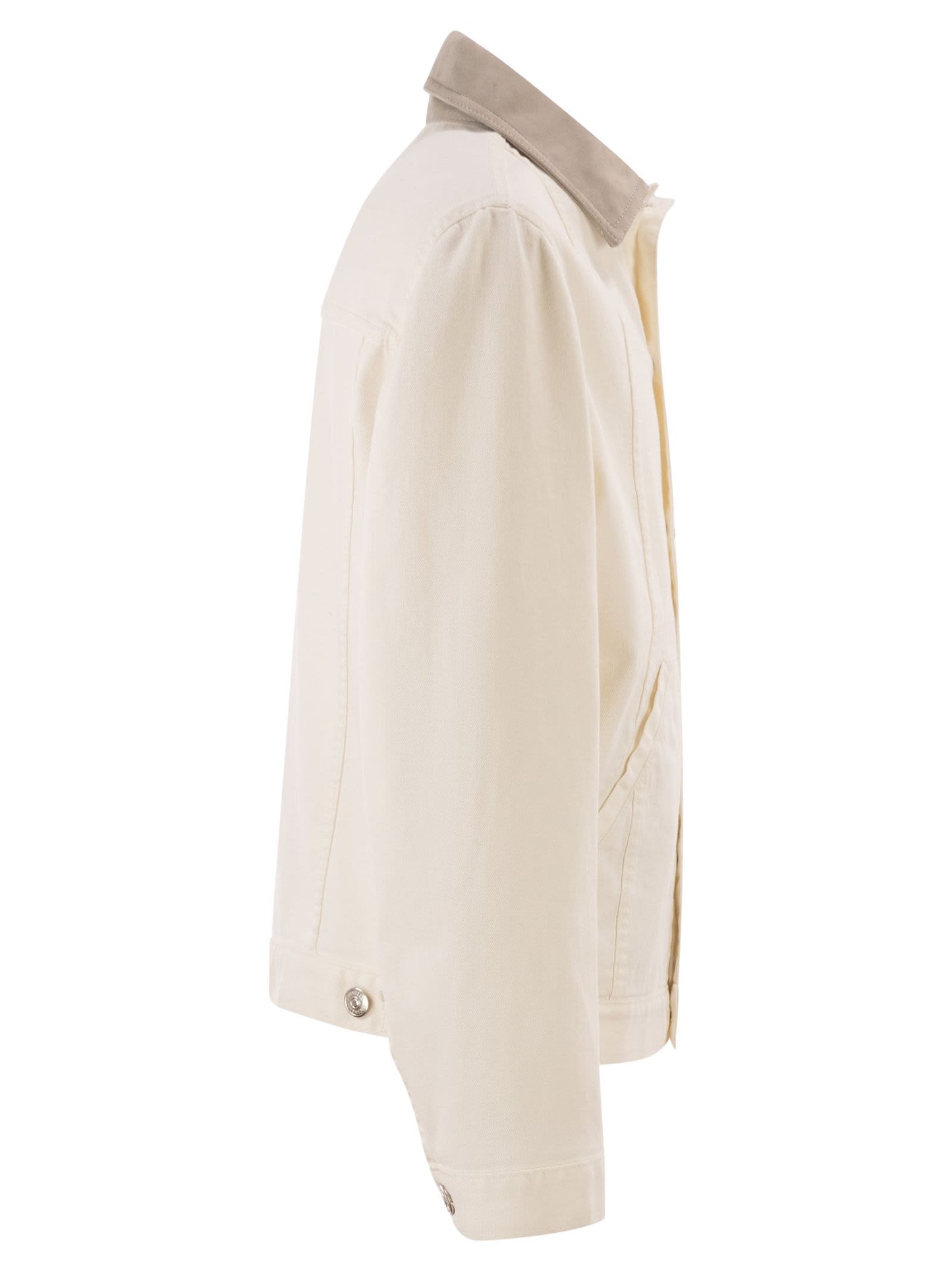 Brunello Cucinelli Men Lightweight Garment-Dyed Cotton Denim Jacket With Leather Collar BRUNELLO CUCINELLI