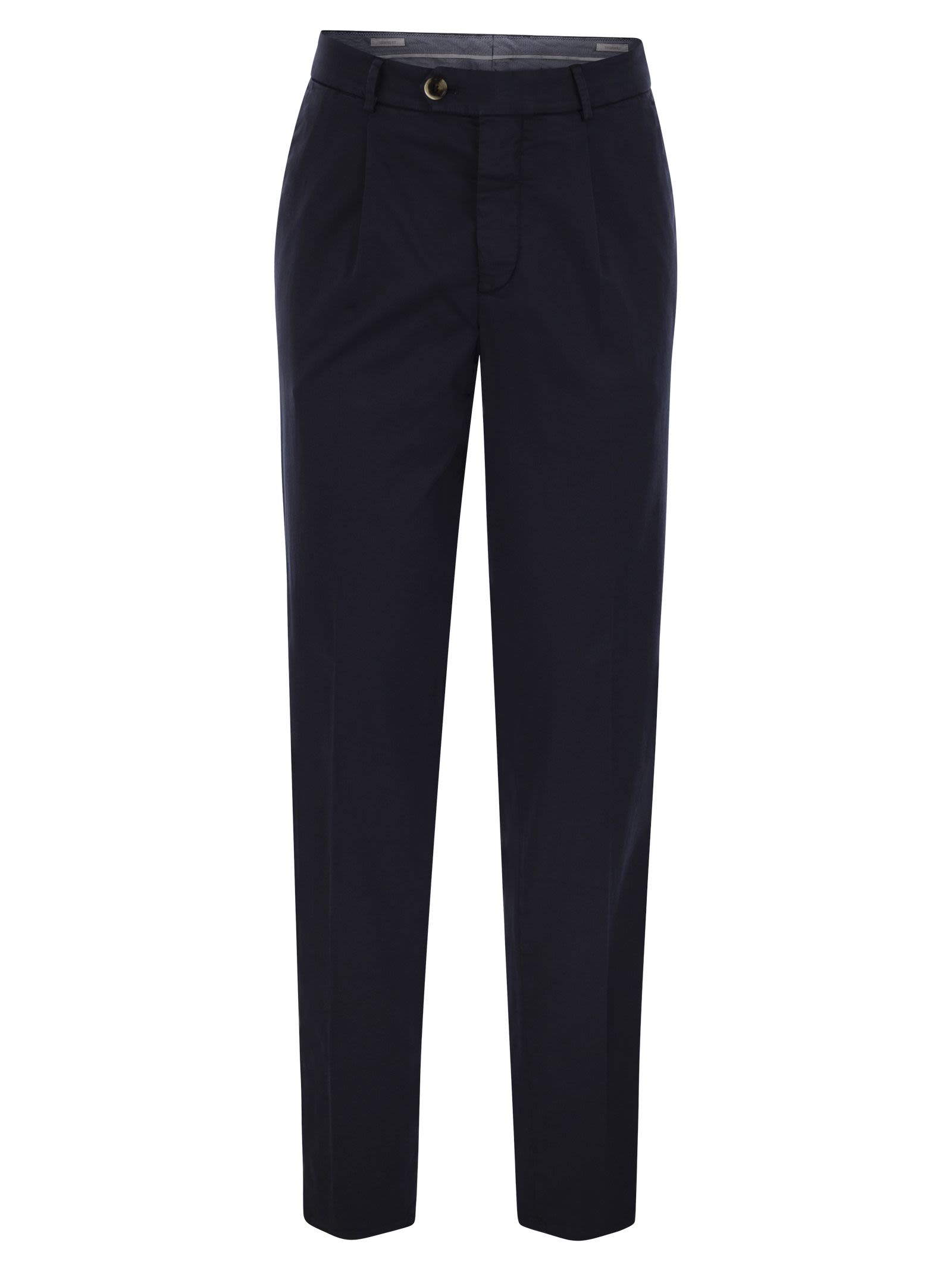 Brunello Cucinelli Men Garment-Dyed Leisure Fit Trousers In American Pima Comfort Cotton With Pleats BRUNELLO CUCINELLI