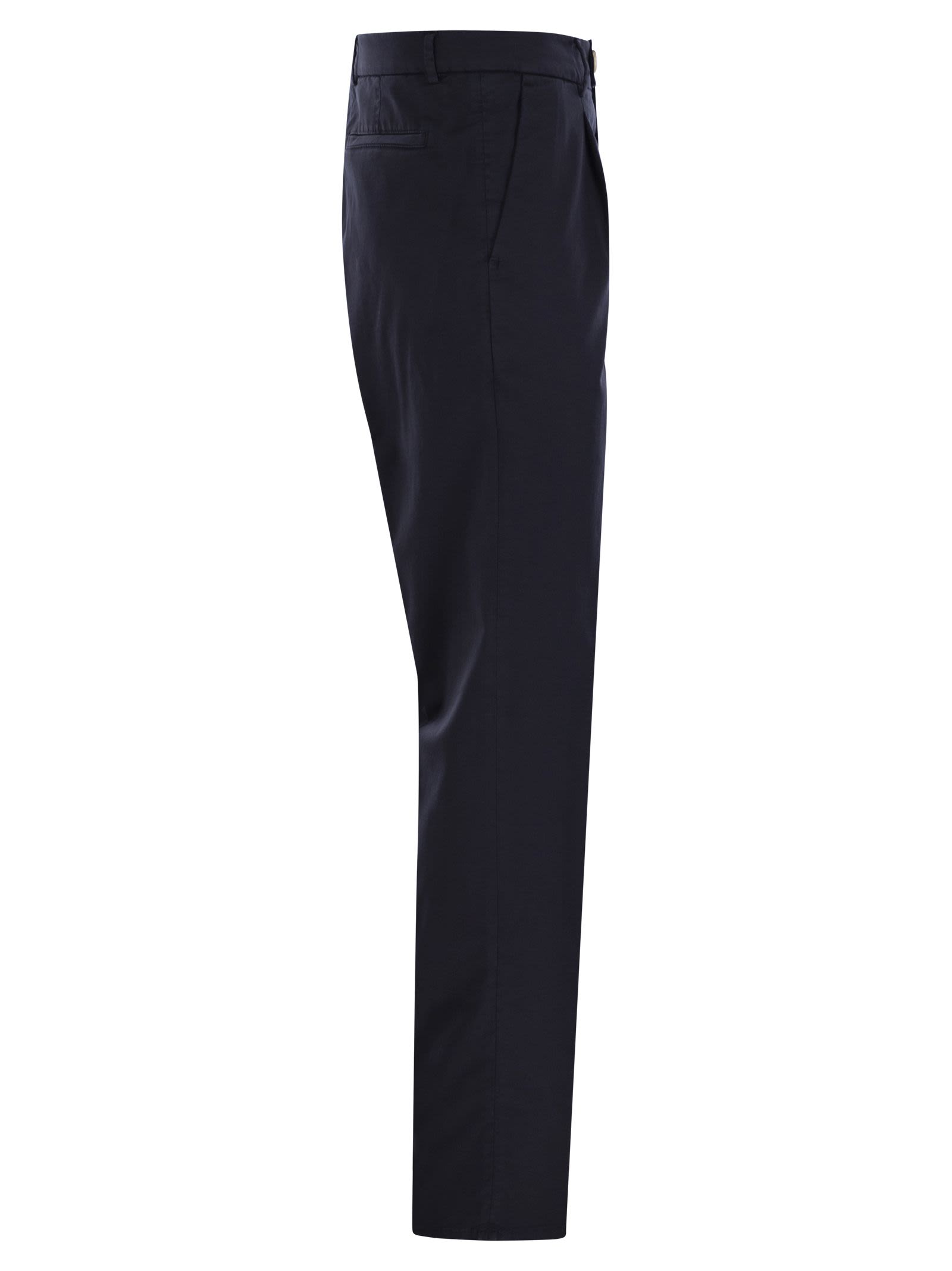 Brunello Cucinelli Men Garment-Dyed Leisure Fit Trousers In American Pima Comfort Cotton With Pleats BRUNELLO CUCINELLI