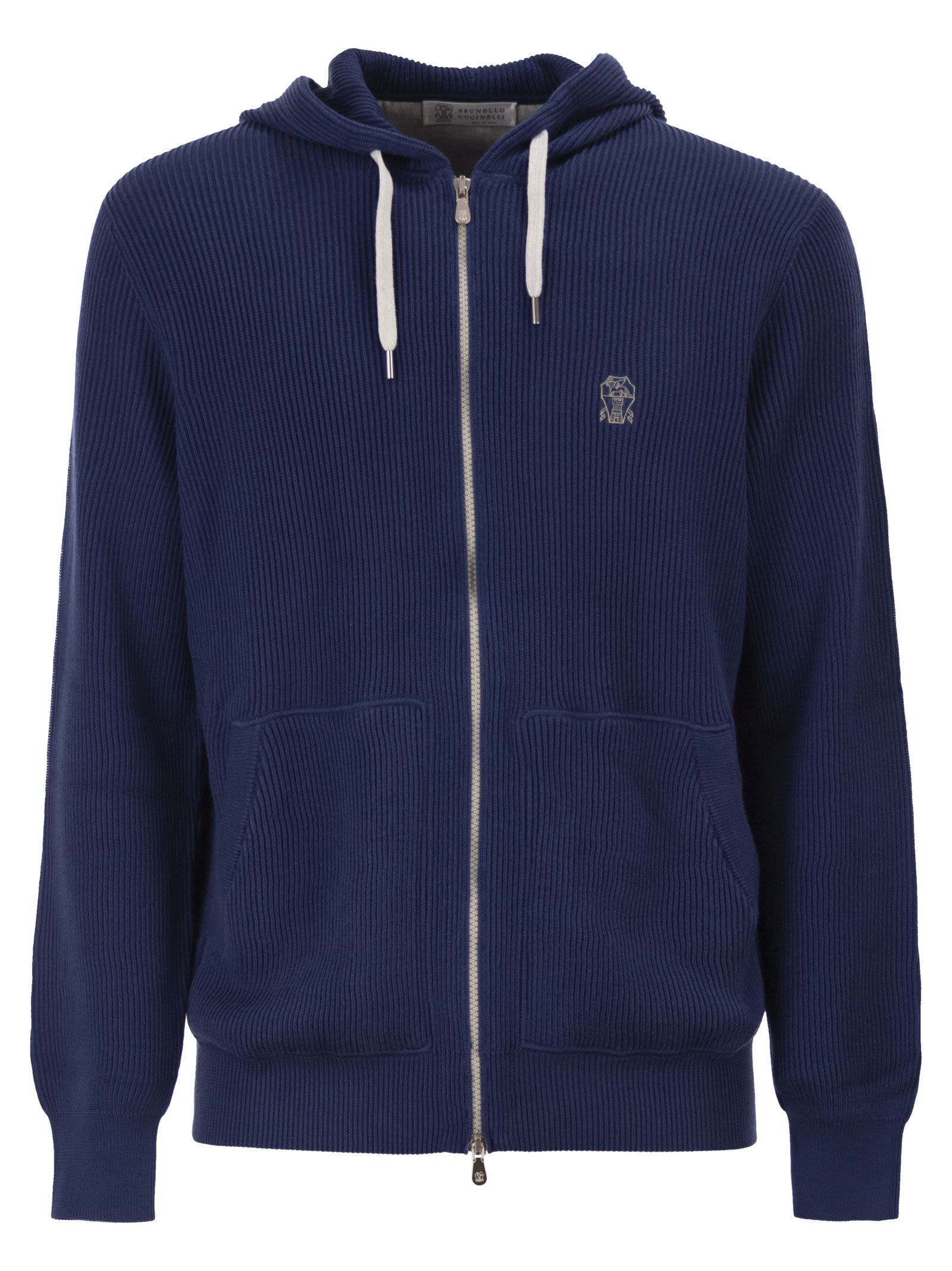 Brunello Cucinelli Men Ribbed Cotton Knit Hooded Sweatshirt BRUNELLO CUCINELLI