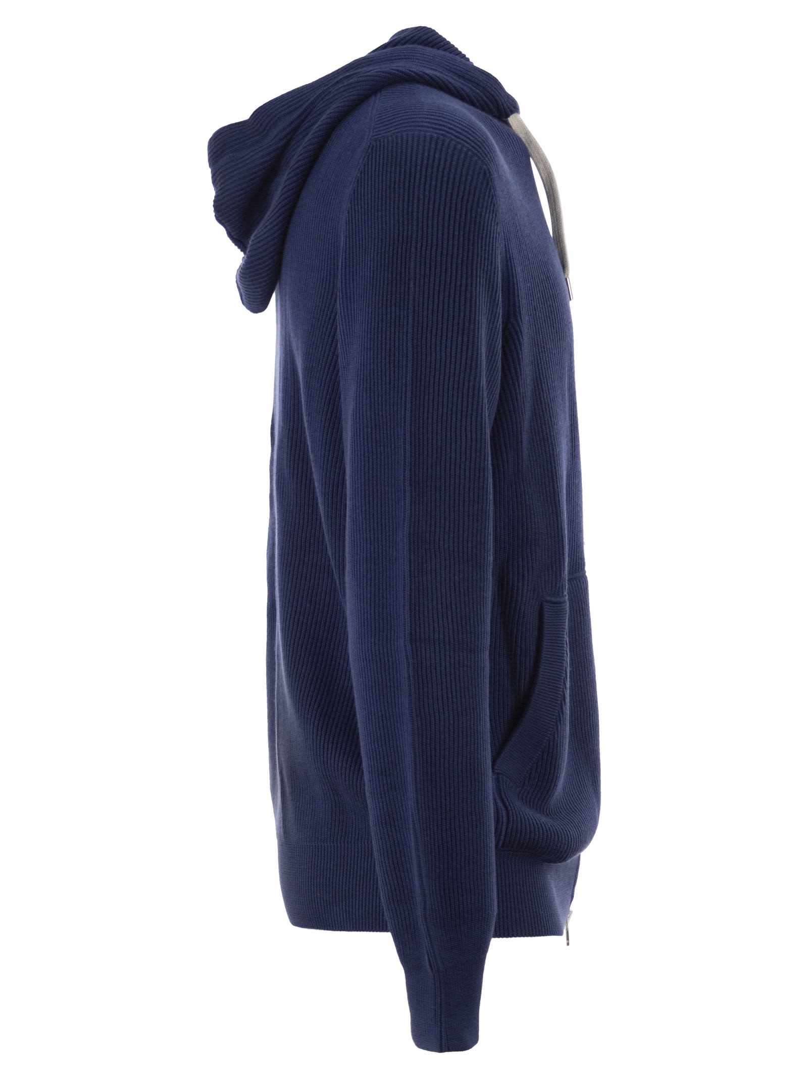 Brunello Cucinelli Men Ribbed Cotton Knit Hooded Sweatshirt BRUNELLO CUCINELLI