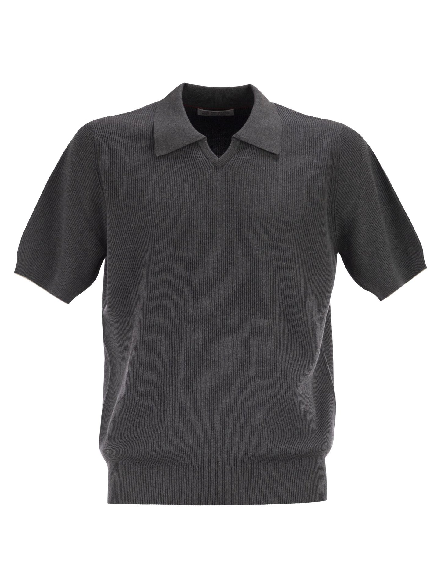 Brunello Cucinelli Men Cotton Rib Knit Polo Shirt BRUNELLO CUCINELLI