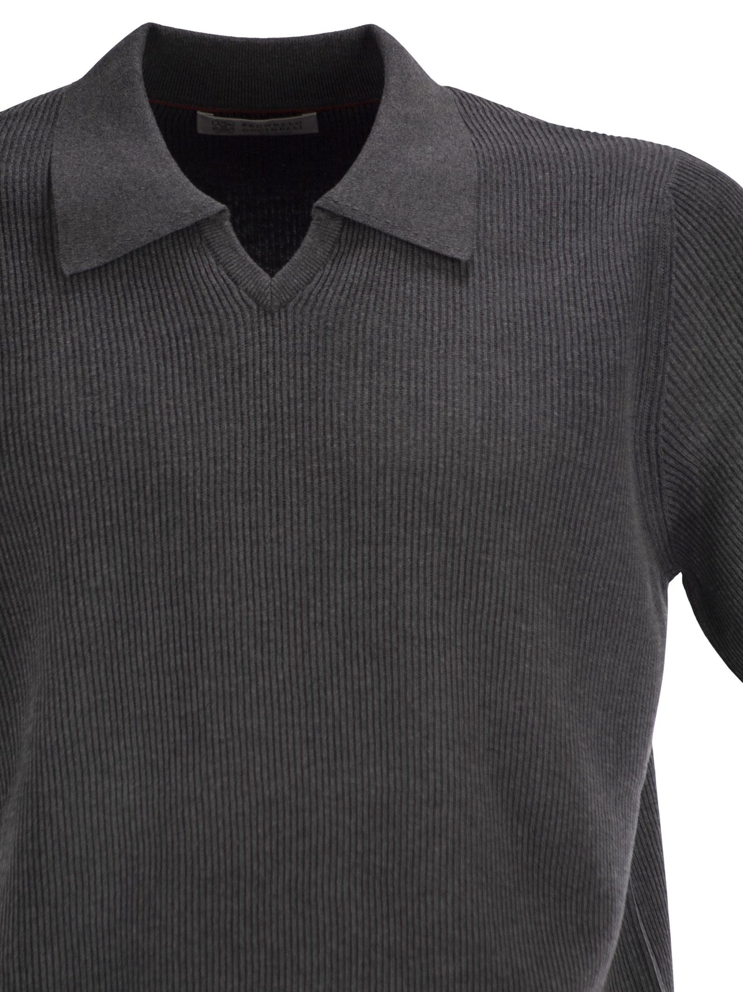 Brunello Cucinelli Men Cotton Rib Knit Polo Shirt BRUNELLO CUCINELLI