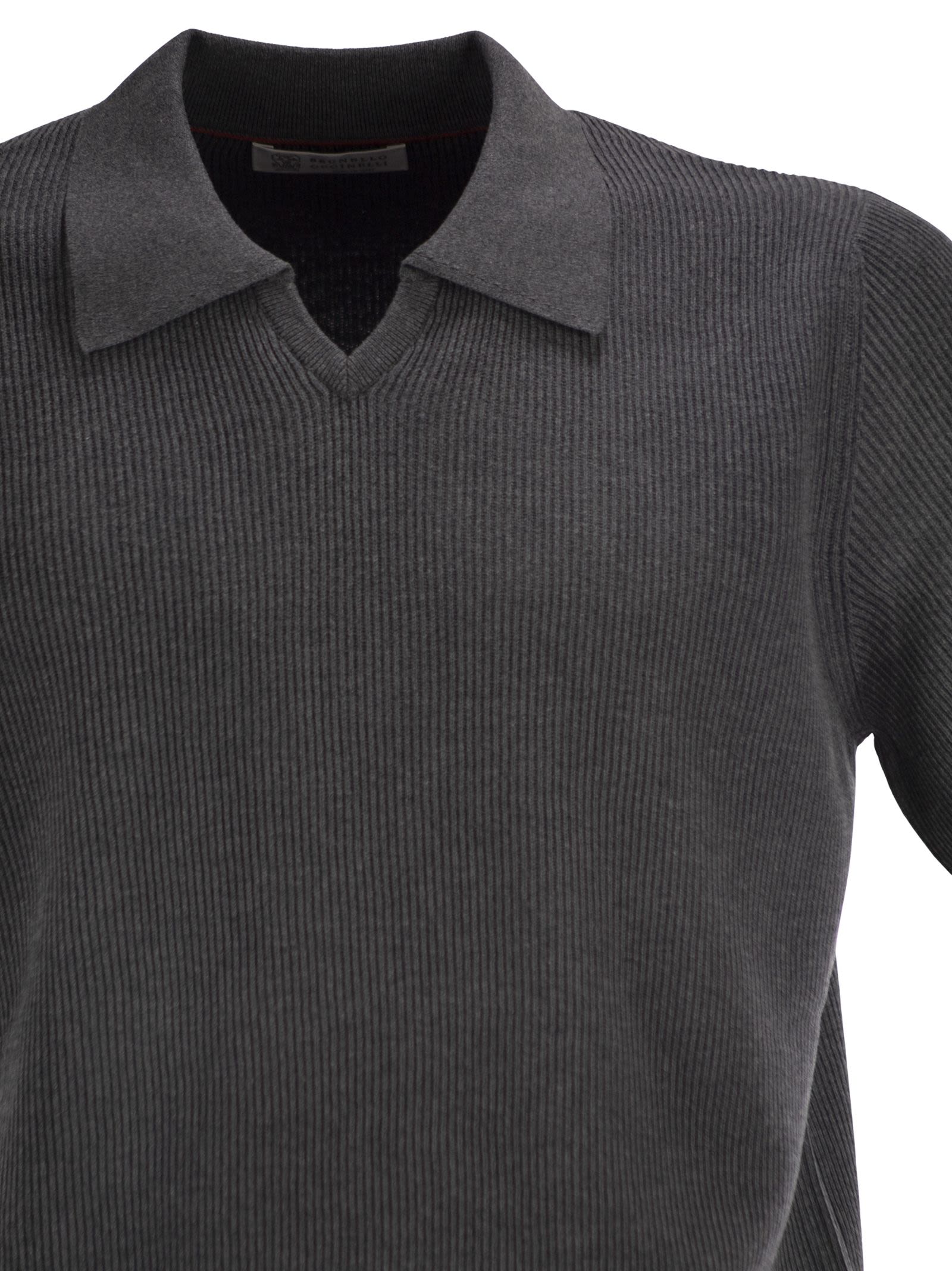 Brunello Cucinelli Men Cotton Rib Knit Polo Shirt BRUNELLO CUCINELLI