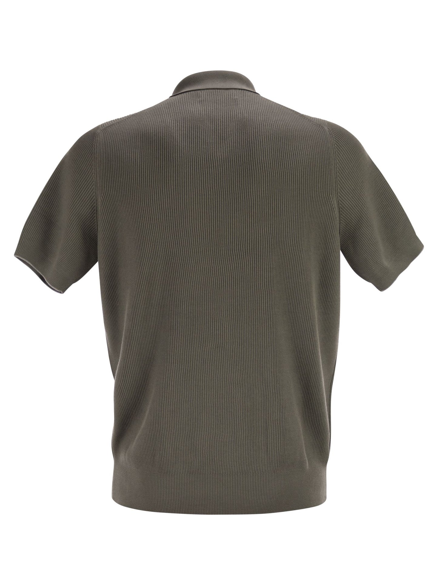 Brunello Cucinelli Men Cotton Rib Knit Polo Shirt