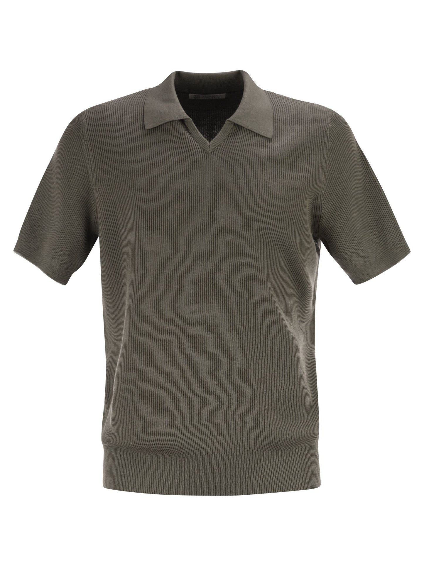 Brunello Cucinelli Men Cotton Rib Knit Polo Shirt