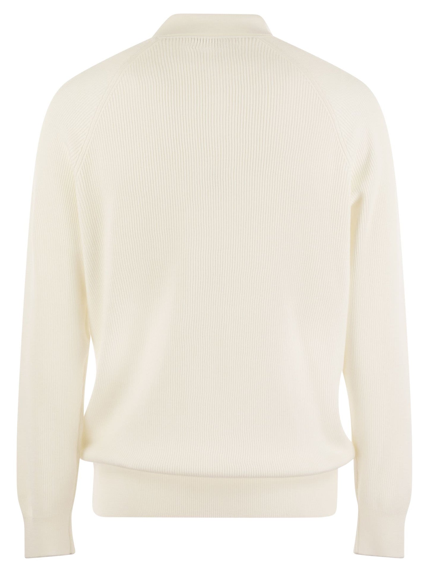 Brunello Cucinelli Men Cotton Rib Knit Polo Shirt With Long Raglan Sleeve BRUNELLO CUCINELLI