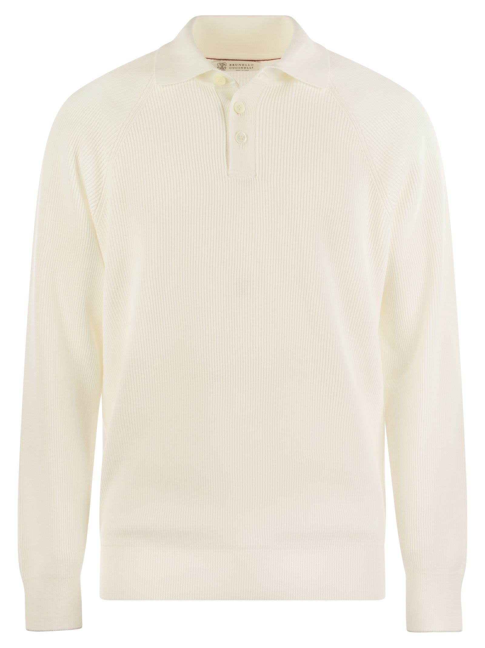 Brunello Cucinelli Men Cotton Rib Knit Polo Shirt With Long Raglan Sleeve BRUNELLO CUCINELLI