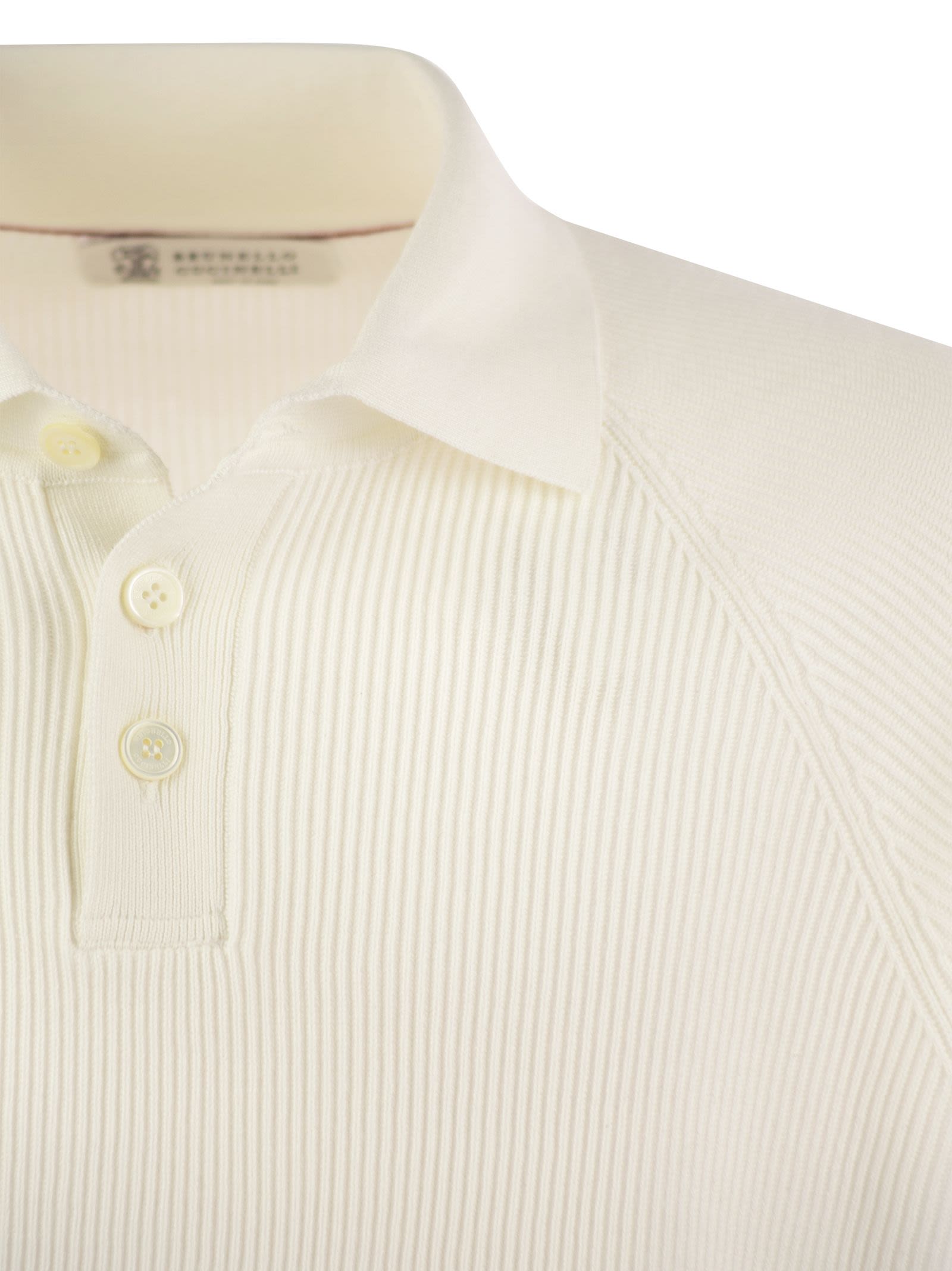 Brunello Cucinelli Men Cotton Rib Knit Polo Shirt With Long Raglan Sleeve BRUNELLO CUCINELLI