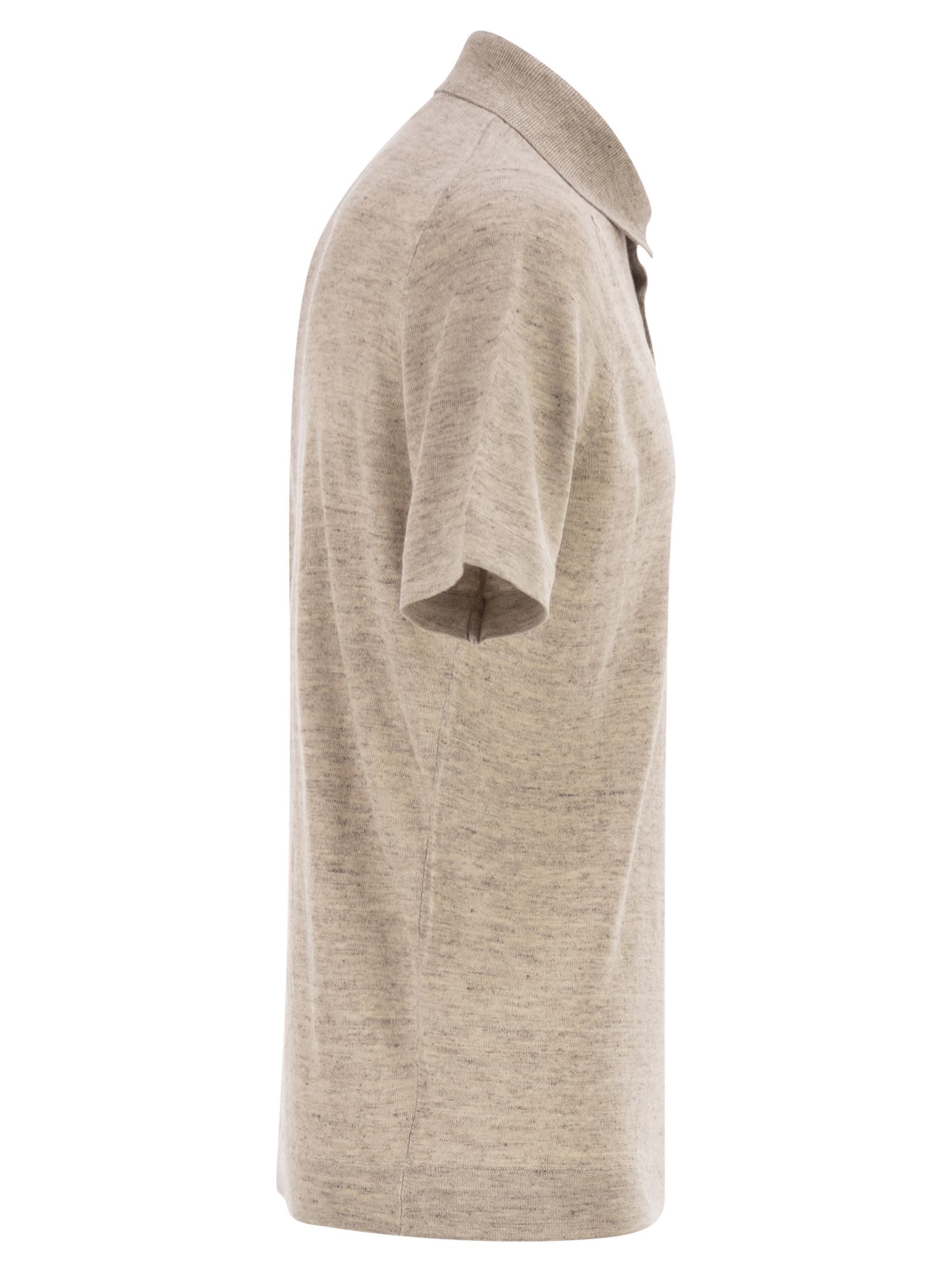 Brunello Cucinelli Men Linen And Cotton Knit Polo Shirt BRUNELLO CUCINELLI