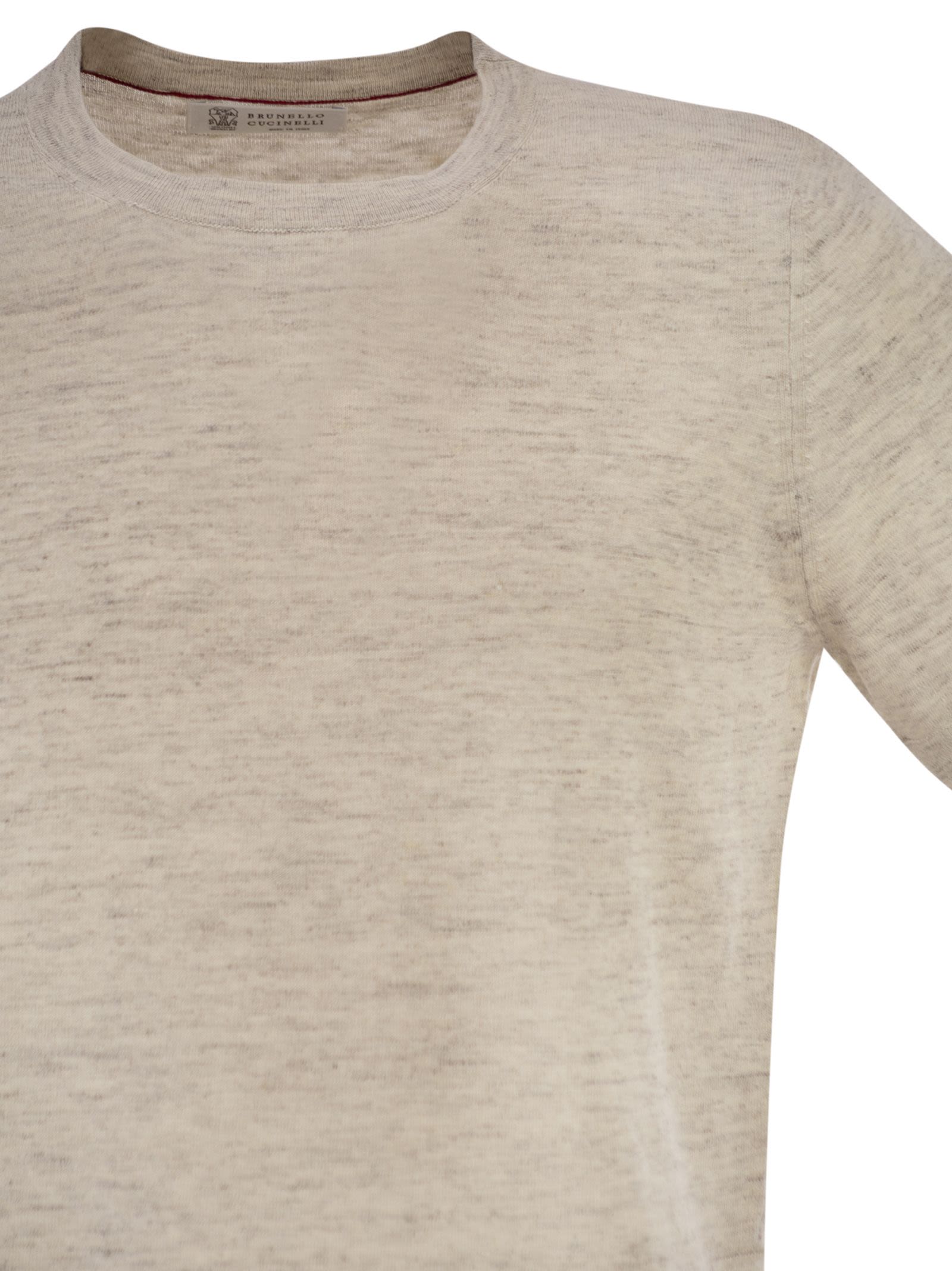 Brunello Cucinelli Men Linen And Cotton Crew Neck T-Shirt BRUNELLO CUCINELLI