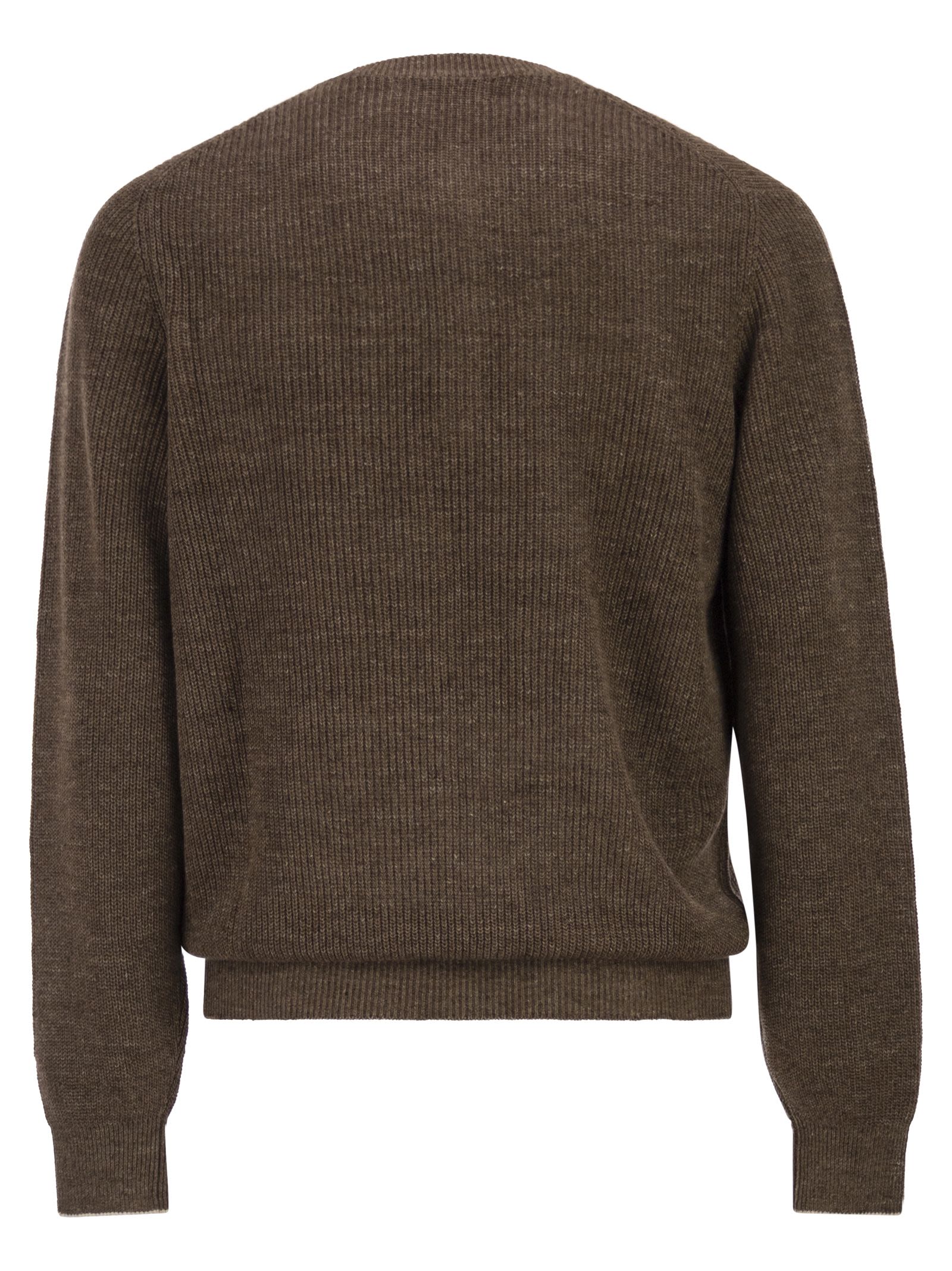 Brunello Cucinelli Men Cotton And Linen Half-Ribbed Crew Neck Jumper BRUNELLO CUCINELLI