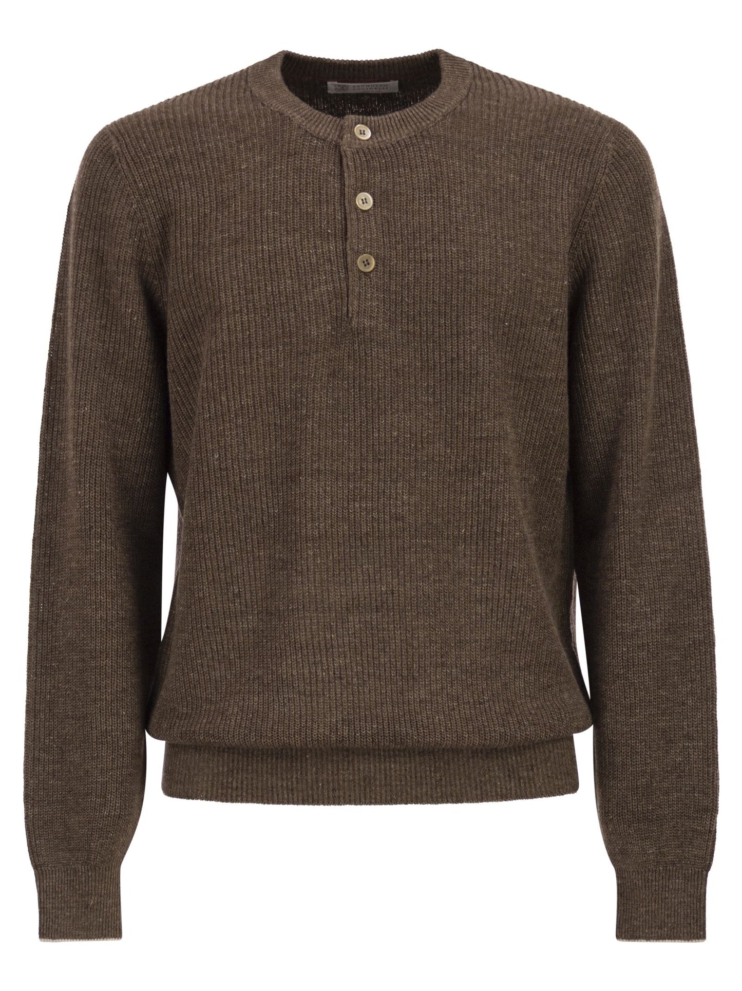Brunello Cucinelli Men Cotton And Linen Half-Ribbed Crew Neck Jumper BRUNELLO CUCINELLI