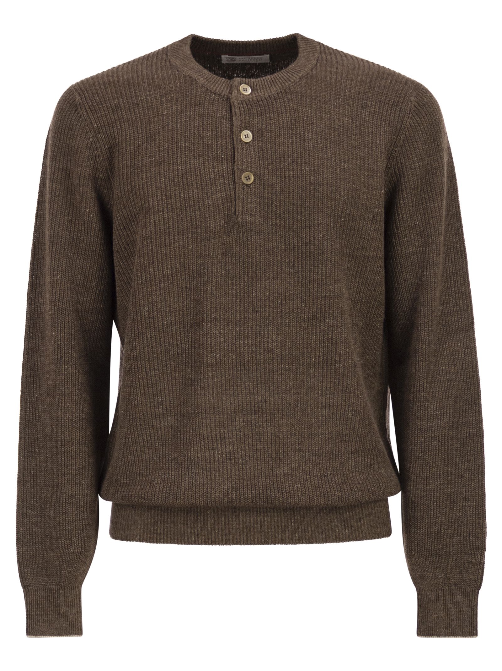 Brunello Cucinelli Men Cotton And Linen Half-Ribbed Crew Neck Jumper BRUNELLO CUCINELLI