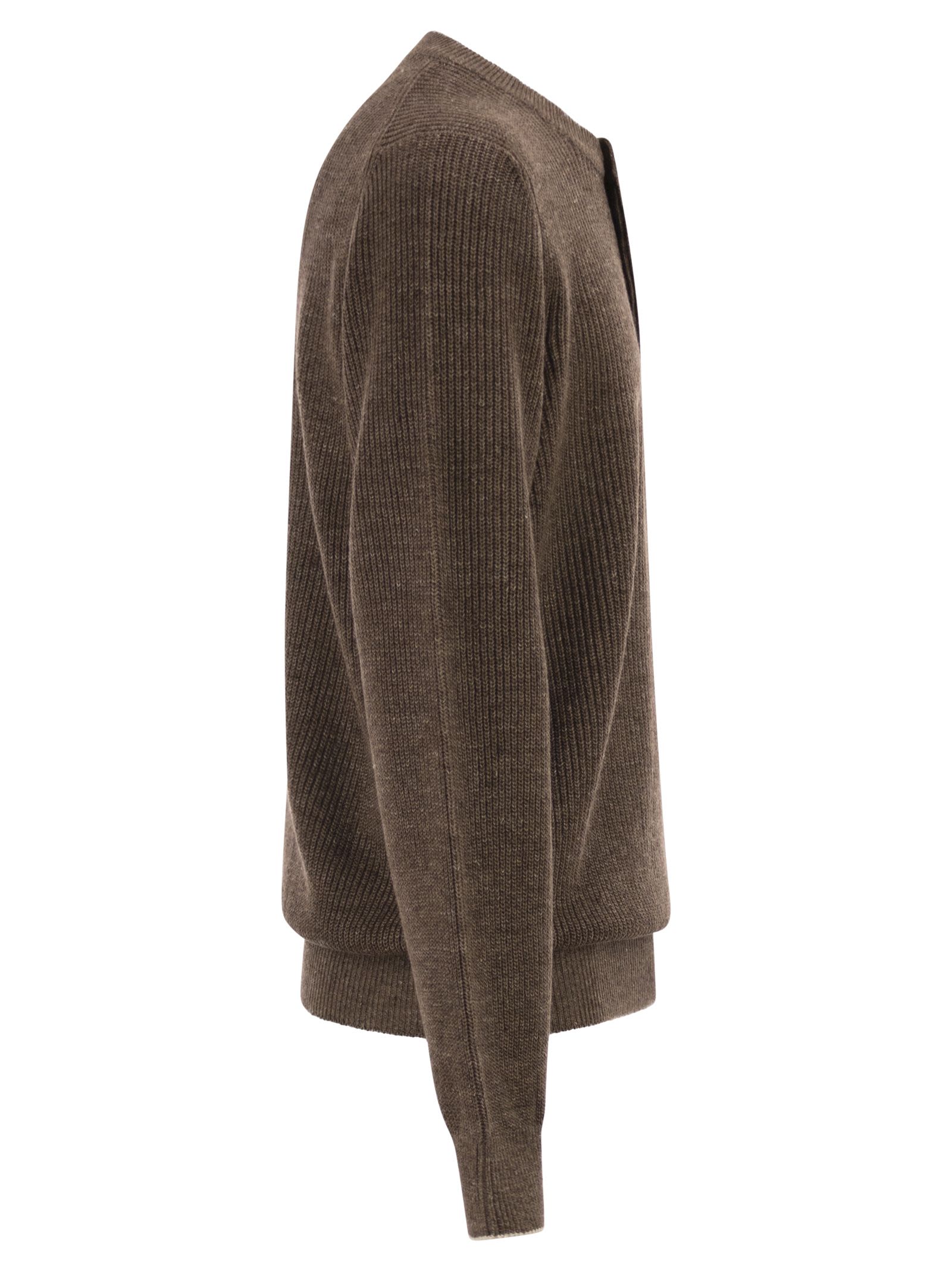 Brunello Cucinelli Men Cotton And Linen Half-Ribbed Crew Neck Jumper BRUNELLO CUCINELLI