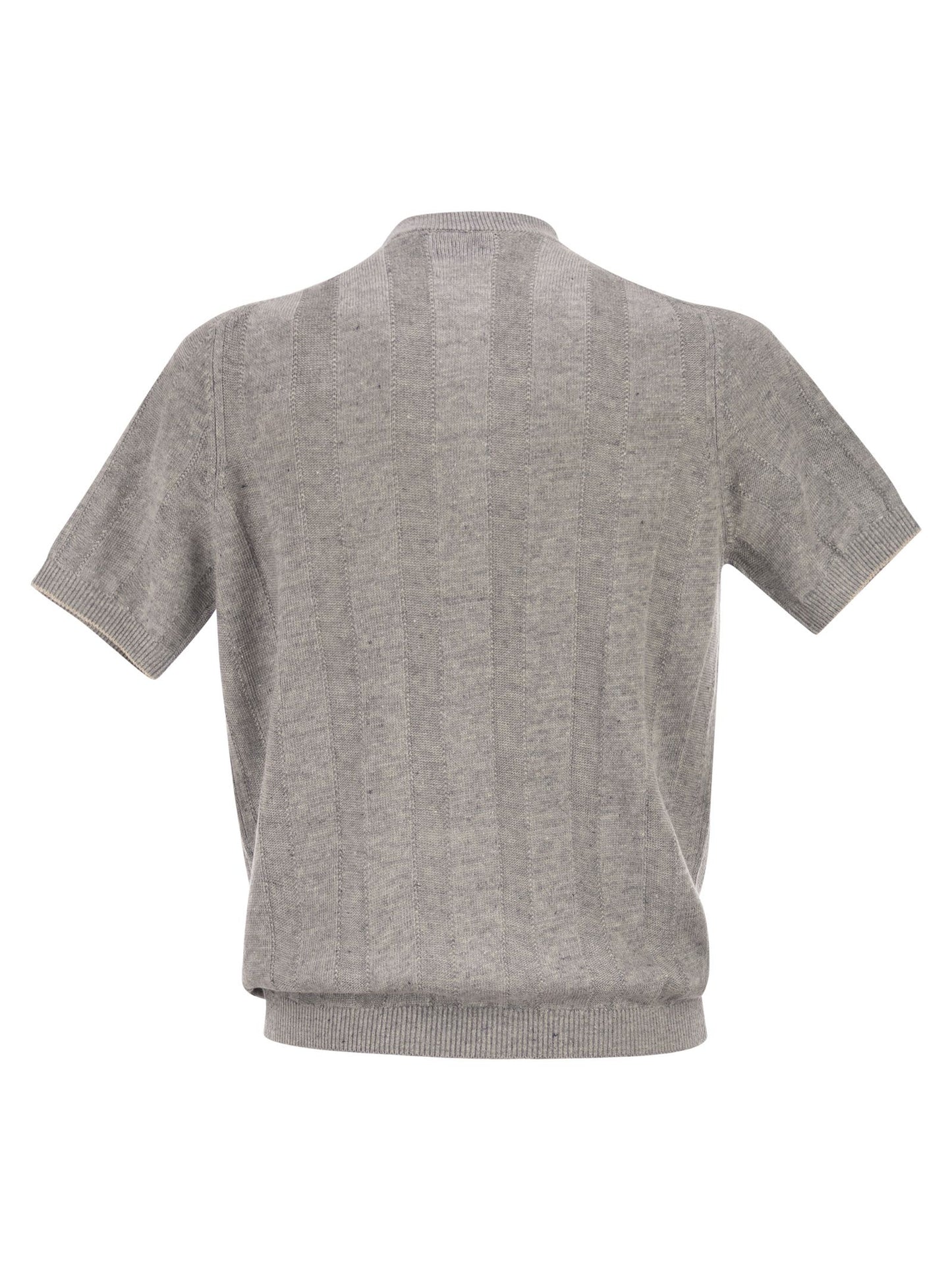 Brunello Cucinelli Men Seraphim Collar T-Shirt In Linen And Cotton Rib Knit BRUNELLO CUCINELLI