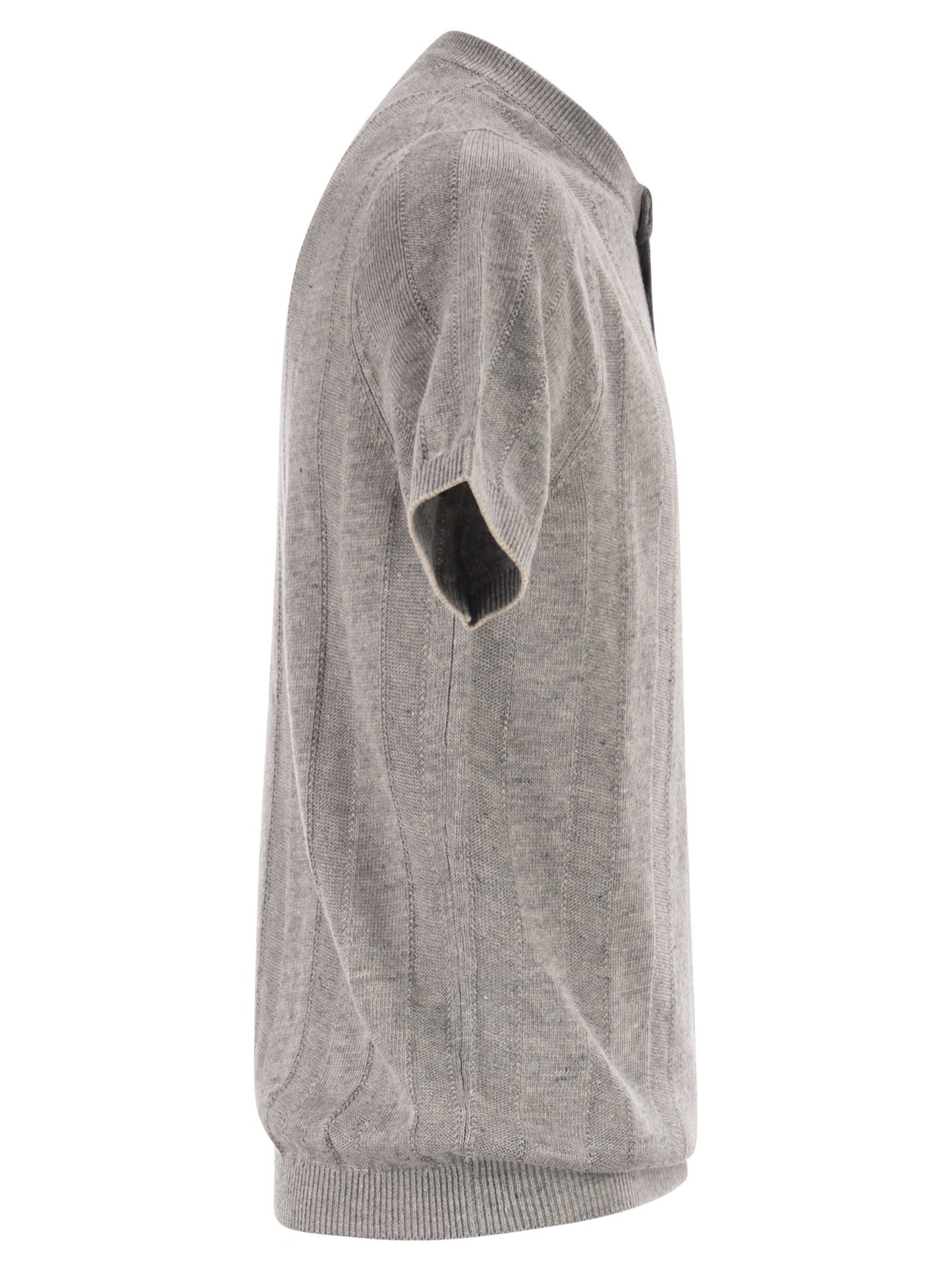 Brunello Cucinelli Men Seraphim Collar T-Shirt In Linen And Cotton Rib Knit BRUNELLO CUCINELLI