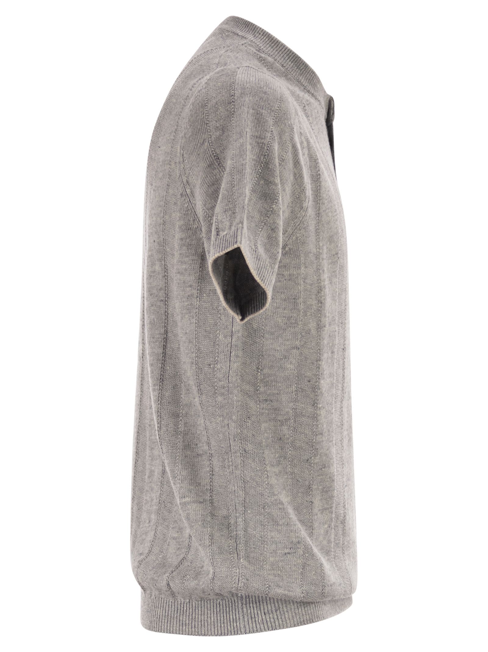 Brunello Cucinelli Men Seraphim Collar T-Shirt In Linen And Cotton Rib Knit BRUNELLO CUCINELLI