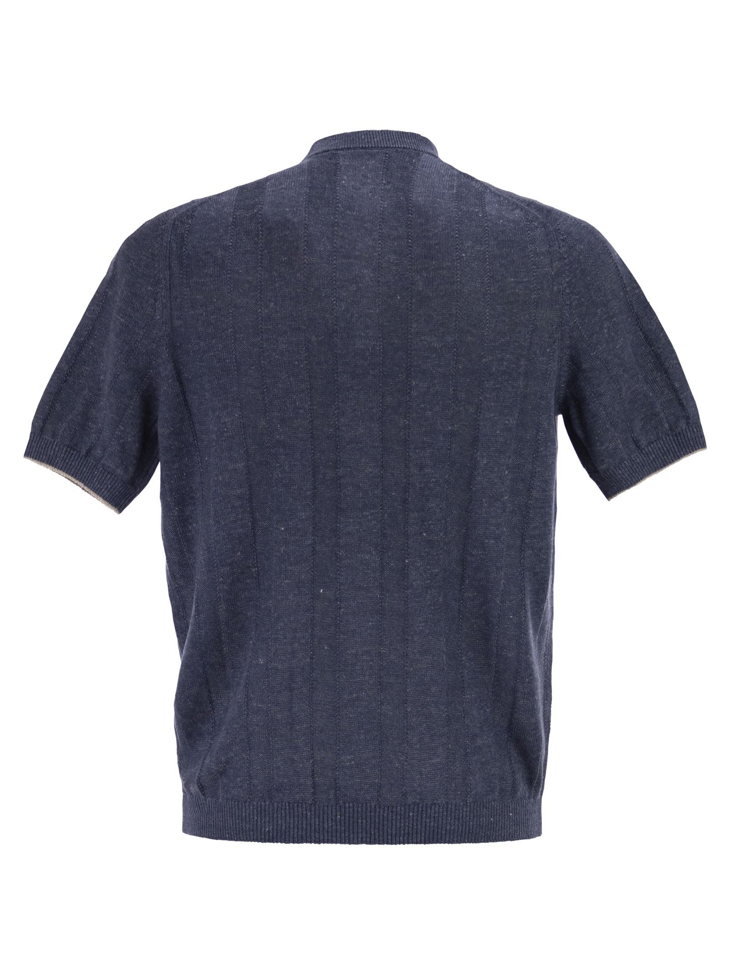 Brunello Cucinelli Men Seraphim Collar T-Shirt In Linen And Cotton Rib Knit BRUNELLO CUCINELLI