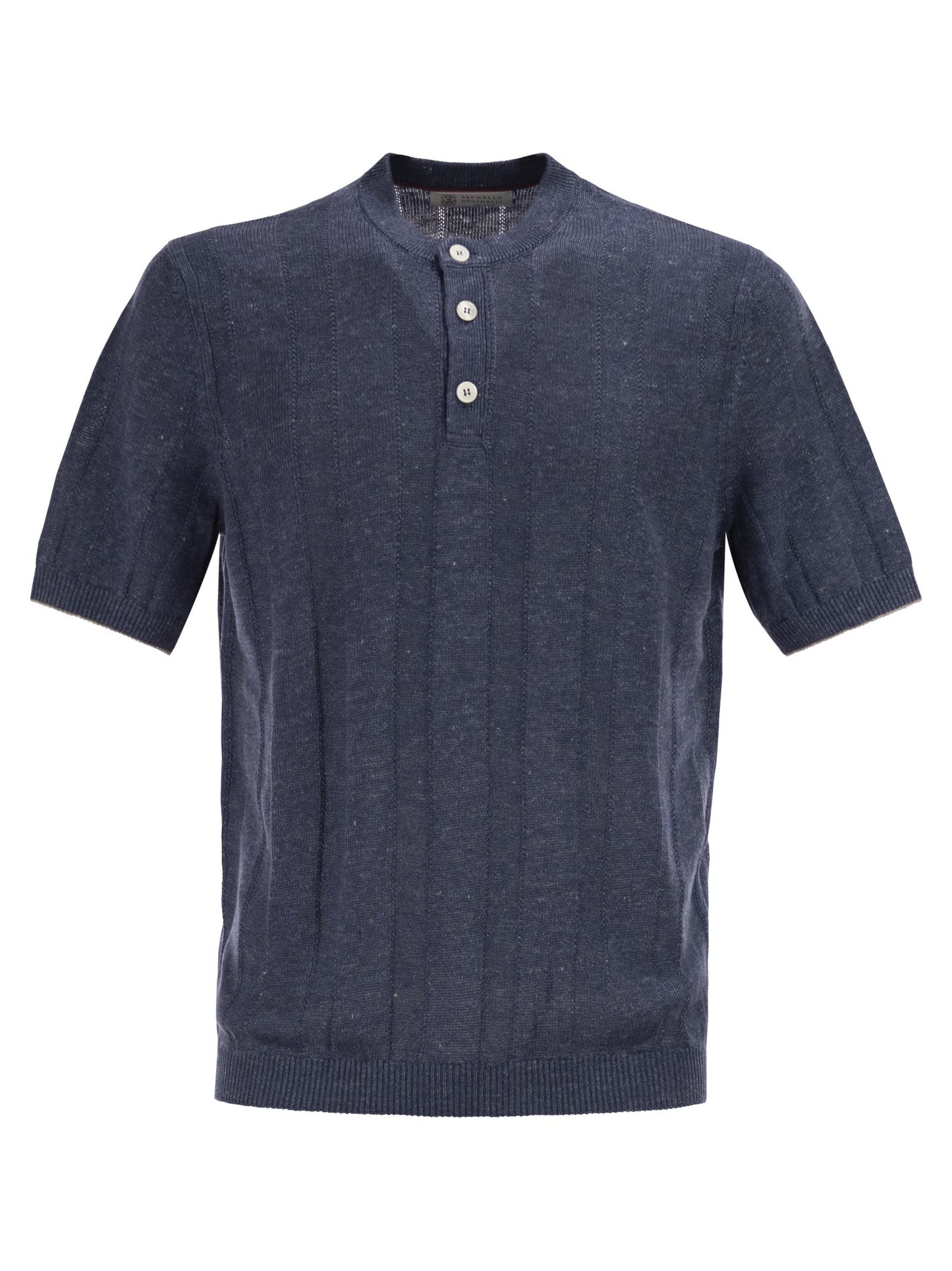 Brunello Cucinelli Men Seraphim Collar T-Shirt In Linen And Cotton Rib Knit BRUNELLO CUCINELLI