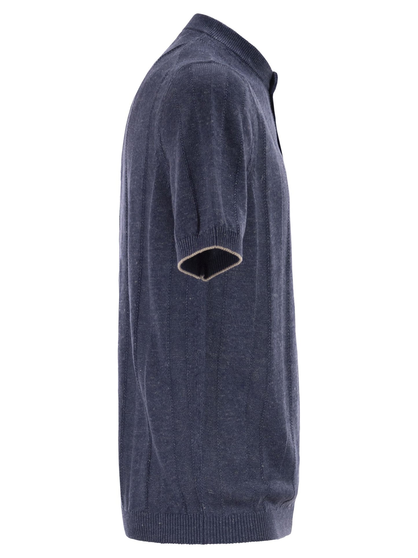 Brunello Cucinelli Men Seraphim Collar T-Shirt In Linen And Cotton Rib Knit BRUNELLO CUCINELLI