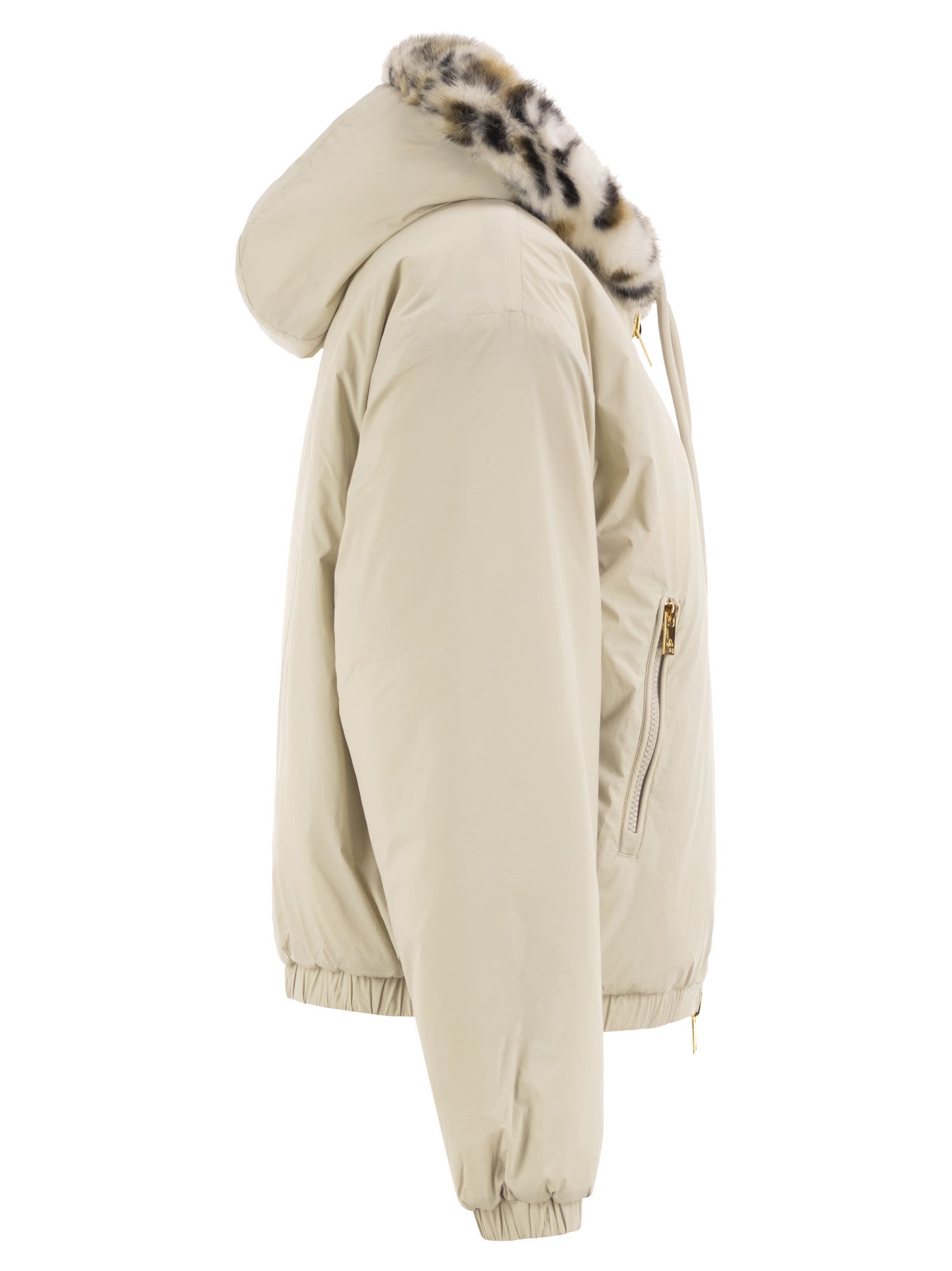 Moose Knuckles Women Eaton Bunny Gold - Reversible Hooded Jacket With Animal-Print Faux Fur MOOSE KNUCKLES