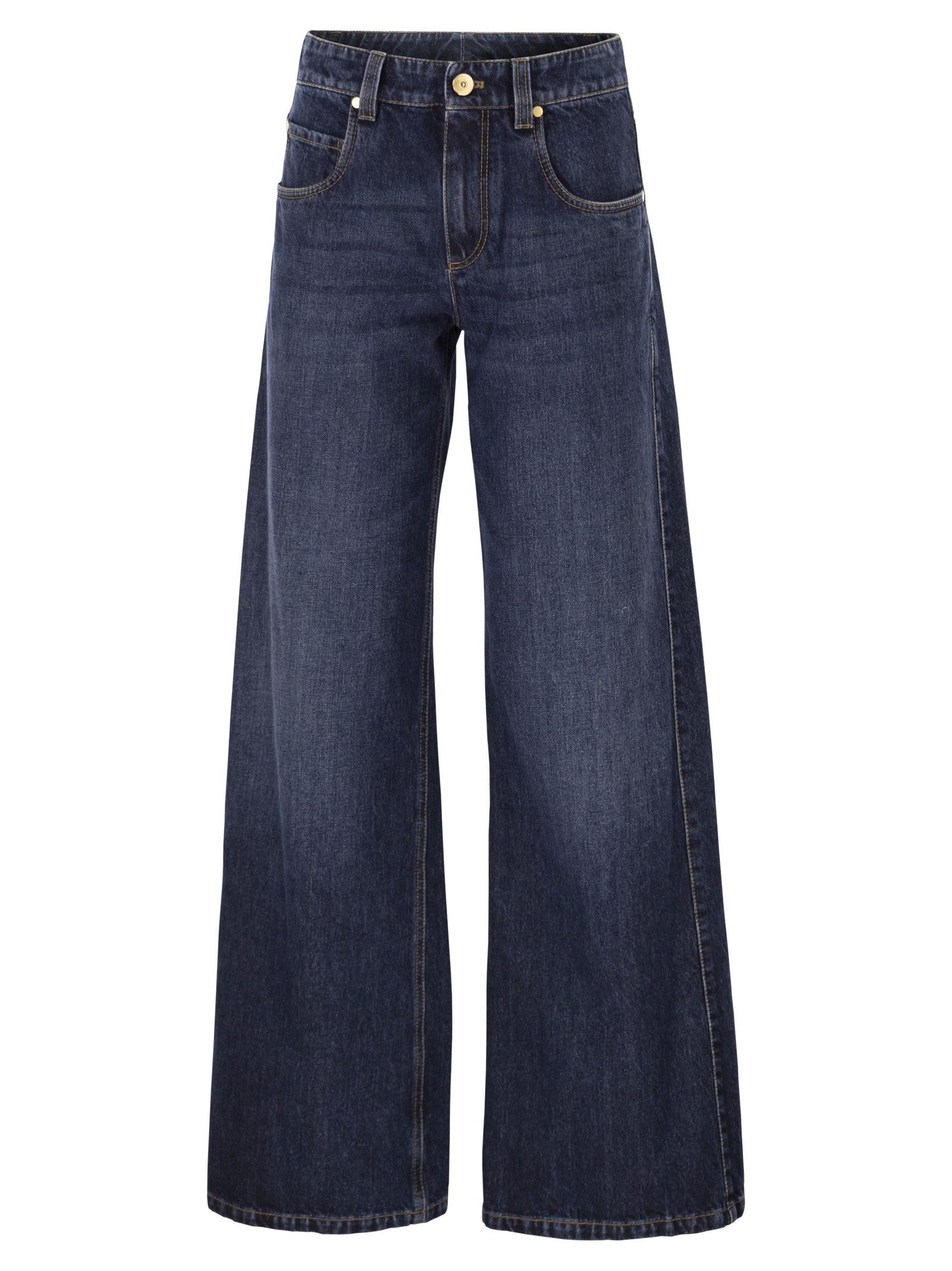 Brunello Cucinelli Women Wide Trousers In Authentic Denim With Jewellery BRUNELLO CUCINELLI