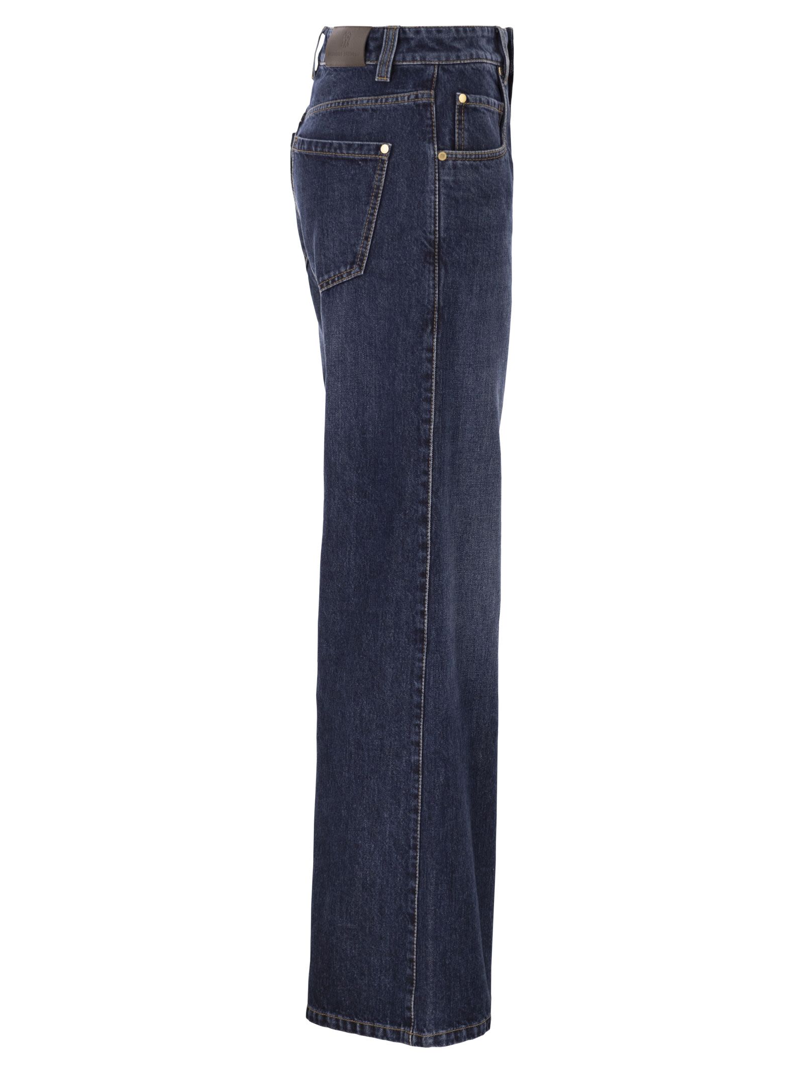 Brunello Cucinelli Women Wide Trousers In Authentic Denim With Jewellery BRUNELLO CUCINELLI