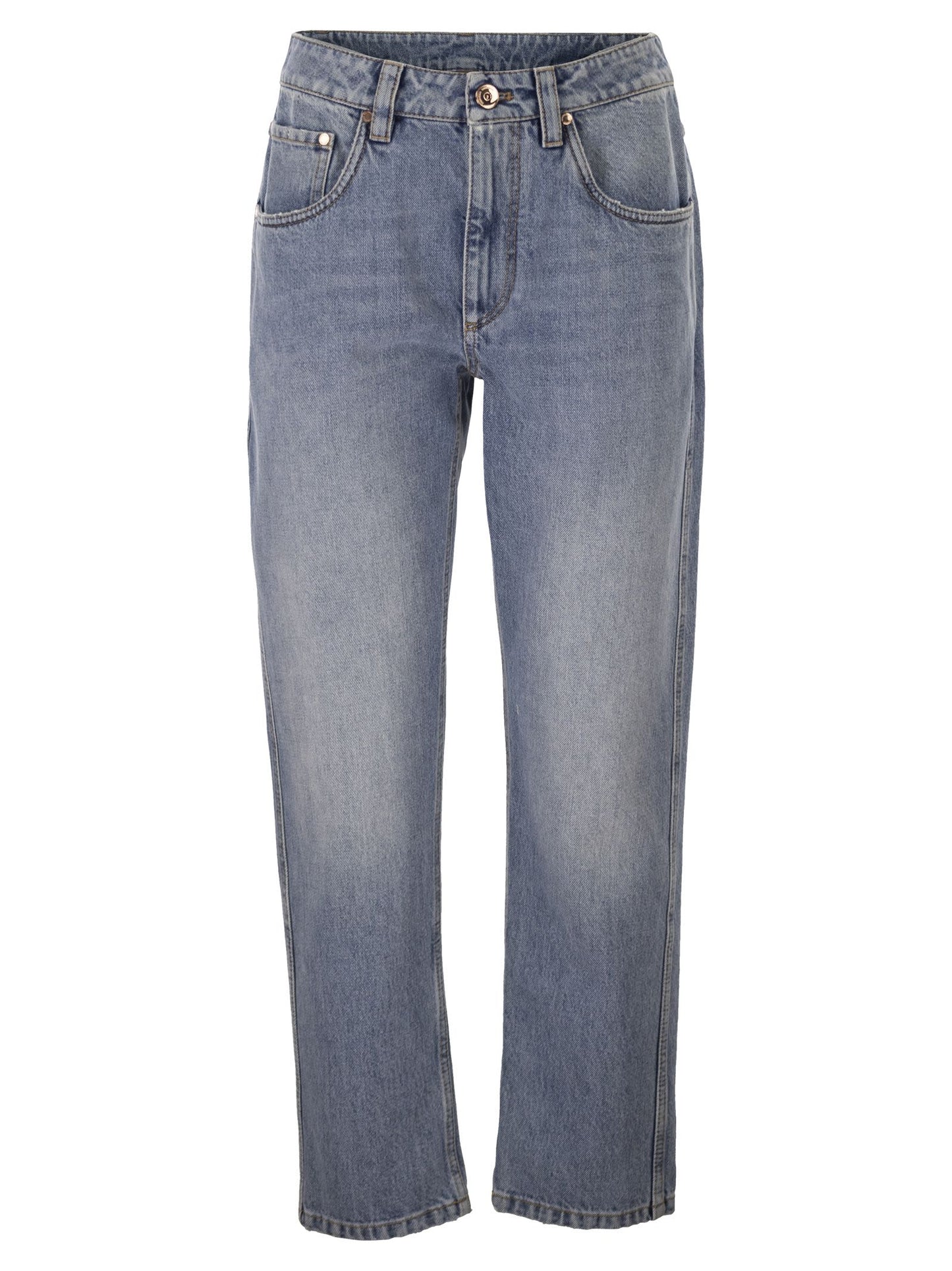 Brunello Cucinelli Women Straight Trousers In Authentic Denim With Shiny Bartack BRUNELLO CUCINELLI