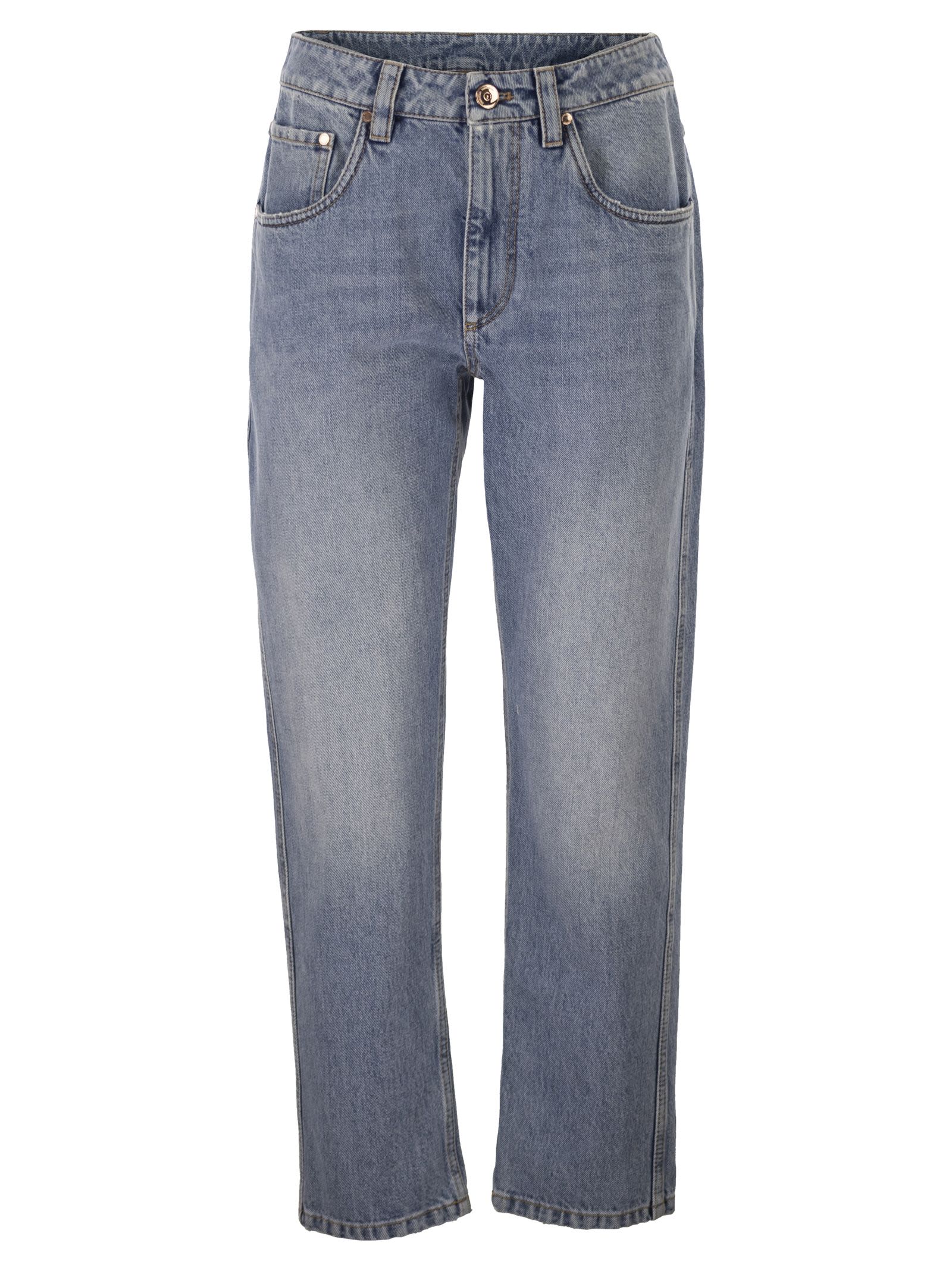 Brunello Cucinelli Women Straight Trousers In Authentic Denim With Shiny Bartack BRUNELLO CUCINELLI