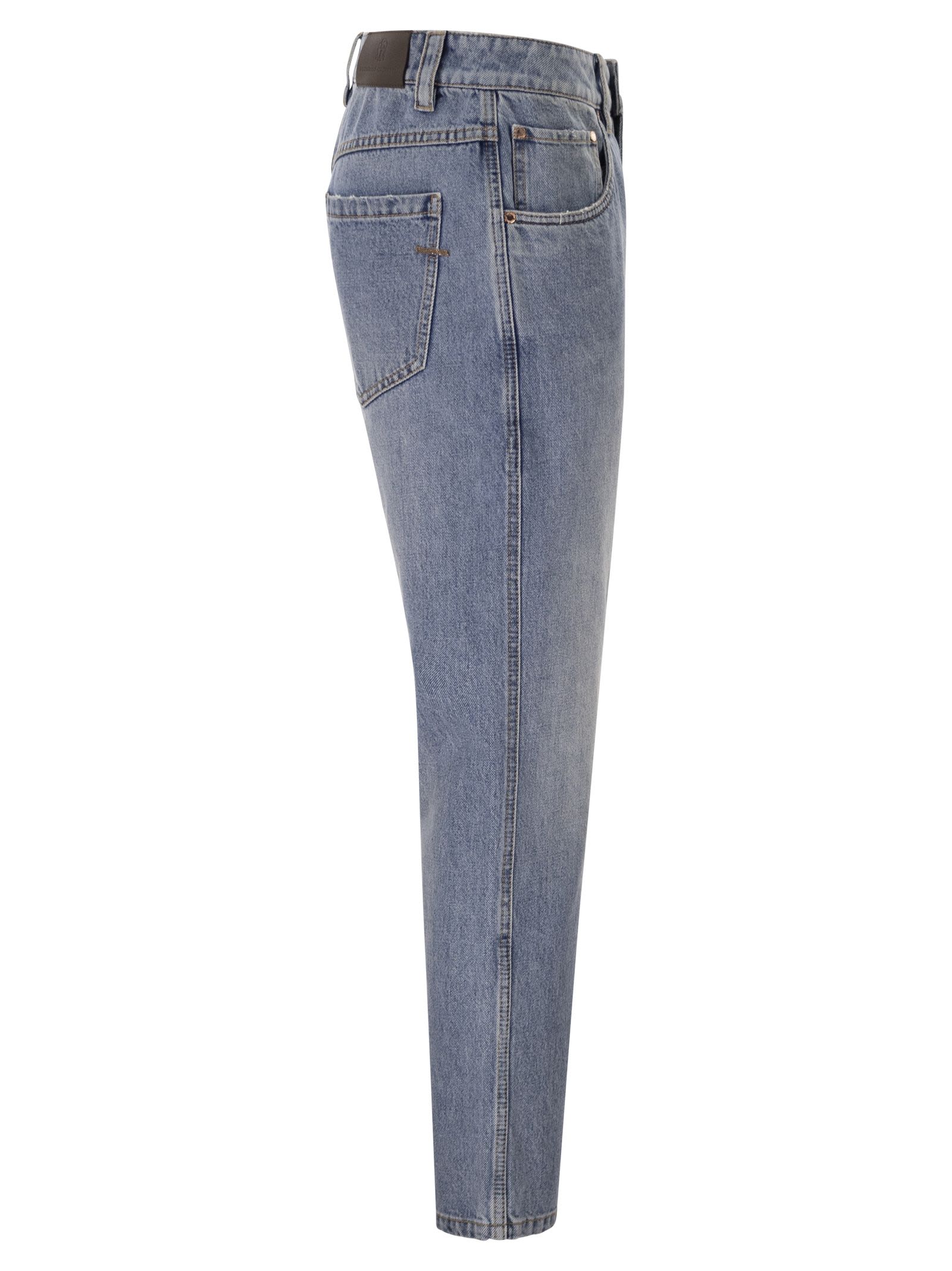 Brunello Cucinelli Women Straight Trousers In Authentic Denim With Shiny Bartack BRUNELLO CUCINELLI