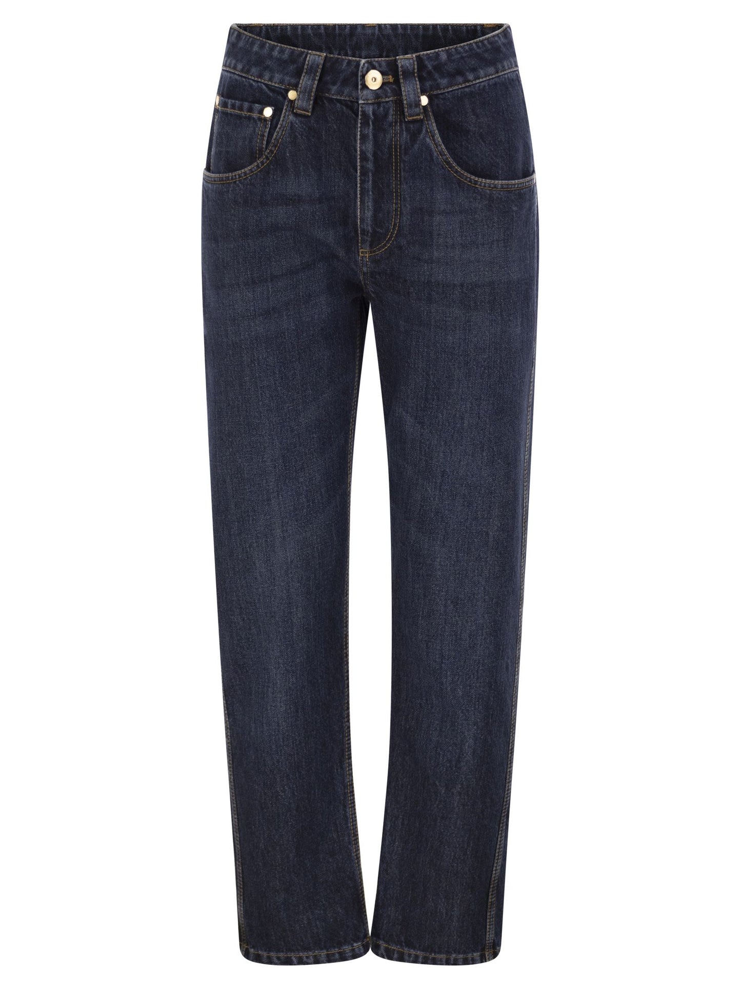 Brunello Cucinelli Women Straight Trousers In Authentic Denim With Shiny Bartack BRUNELLO CUCINELLI