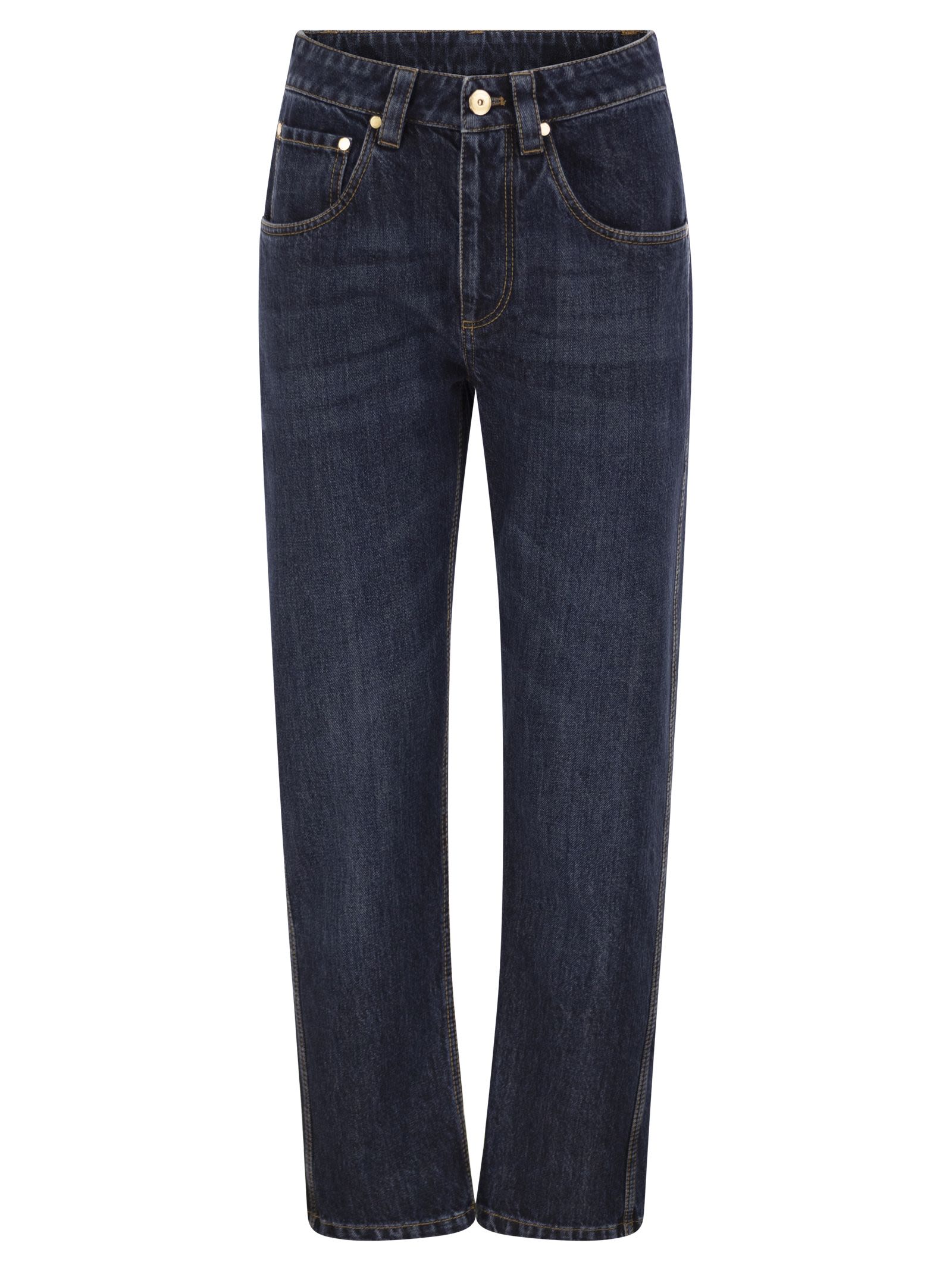 Brunello Cucinelli Women Straight Trousers In Authentic Denim With Shiny Bartack BRUNELLO CUCINELLI
