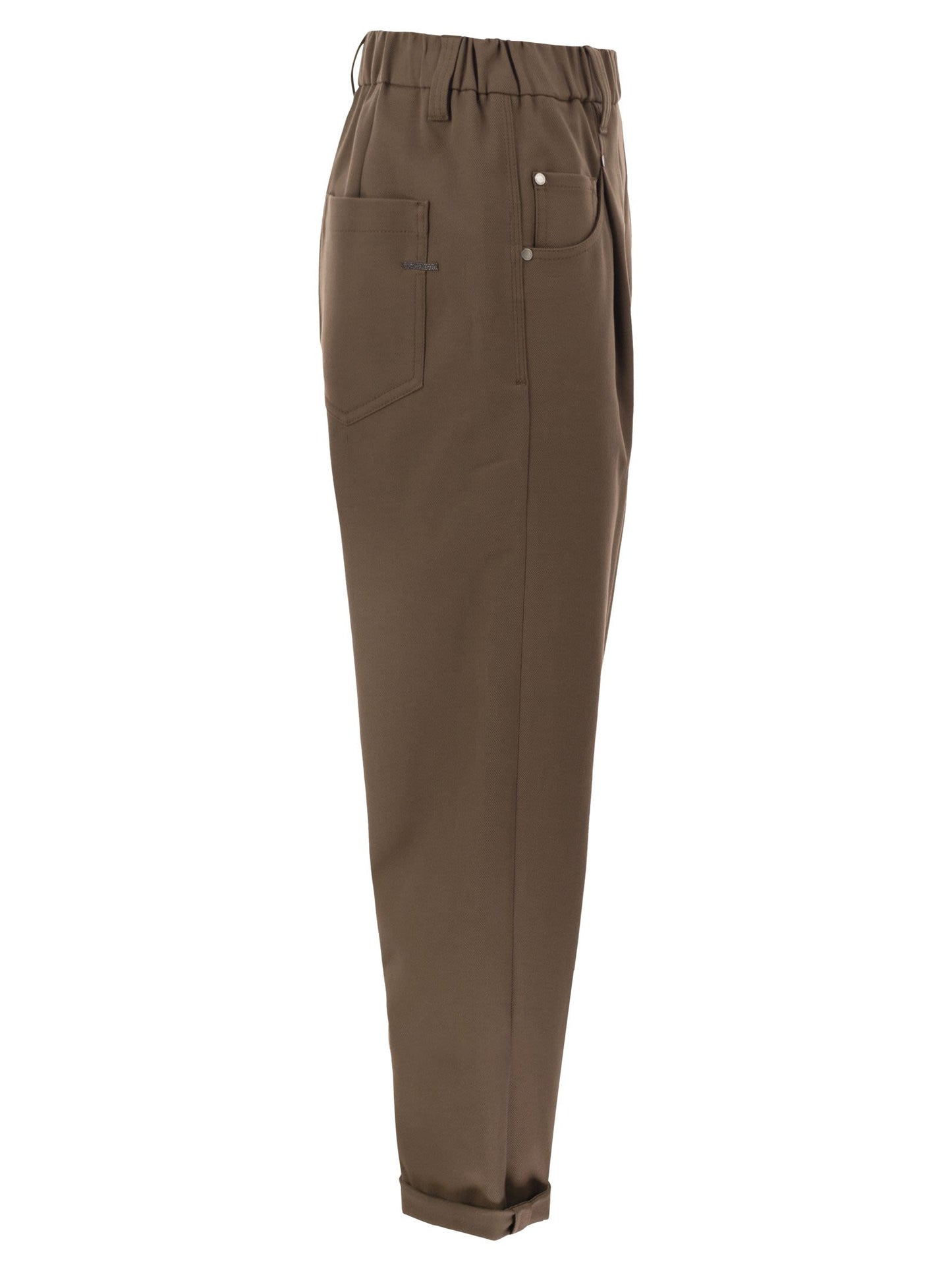 Brunello Cucinelli Women Baggy Trousers In Stretch Cotton Cover-Up With Shiny Bartack