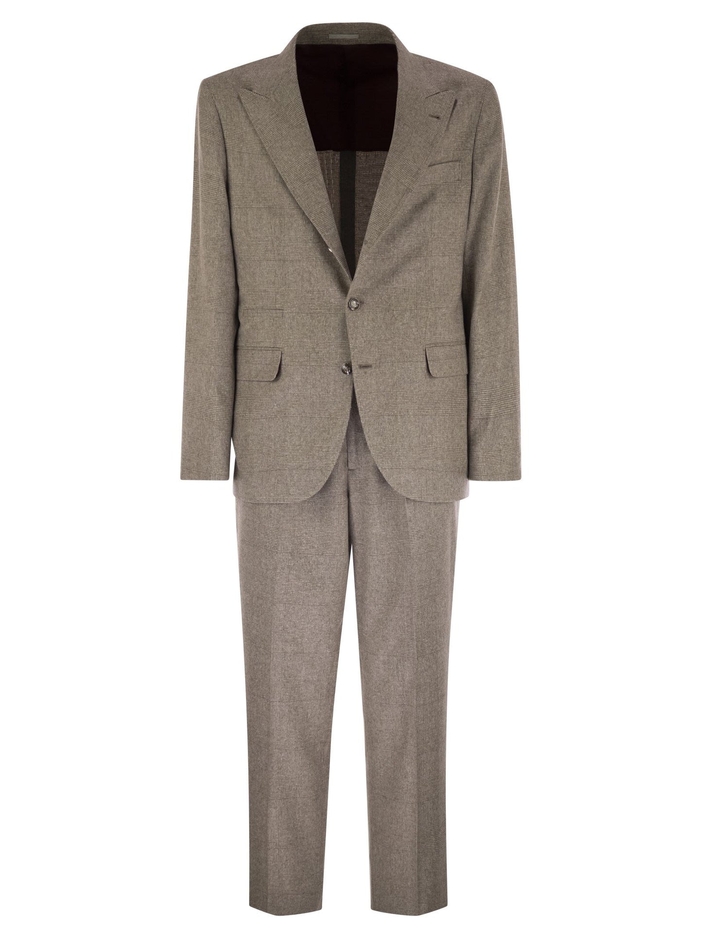 Brunello Cucinelli Men Prince Of Wales Flannel Suit In Silk, Wool And Cashmere BRUNELLO CUCINELLI